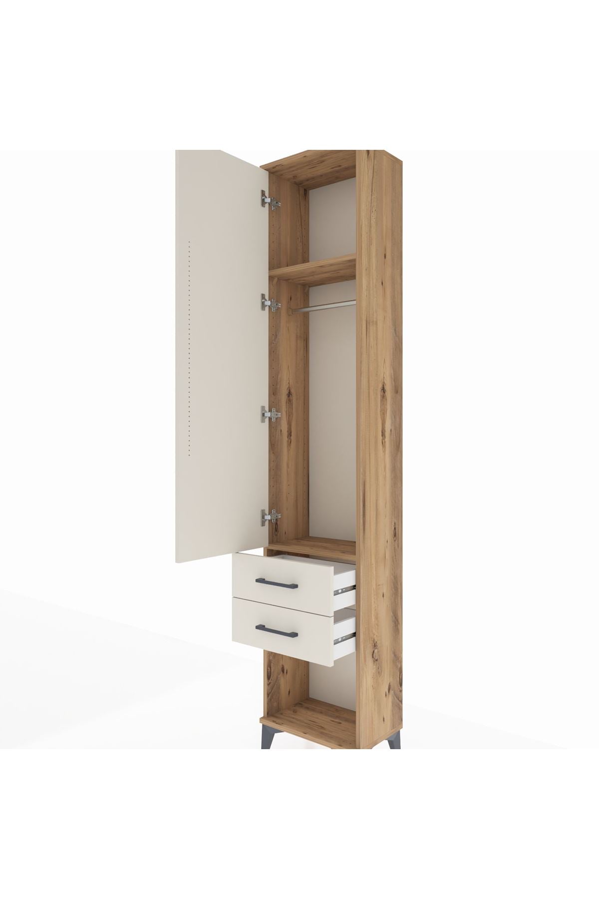 Arges Dolap 2 Raflı 2 Çekmeceli Tek Askılı 44x30x221 - S28M040V7A