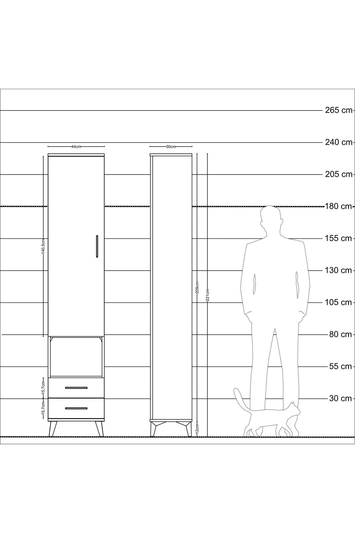 Arges Dolap 3 Raflı 2 Çekmeceli Tek Askılı 44x30x221 - S28M043V7A