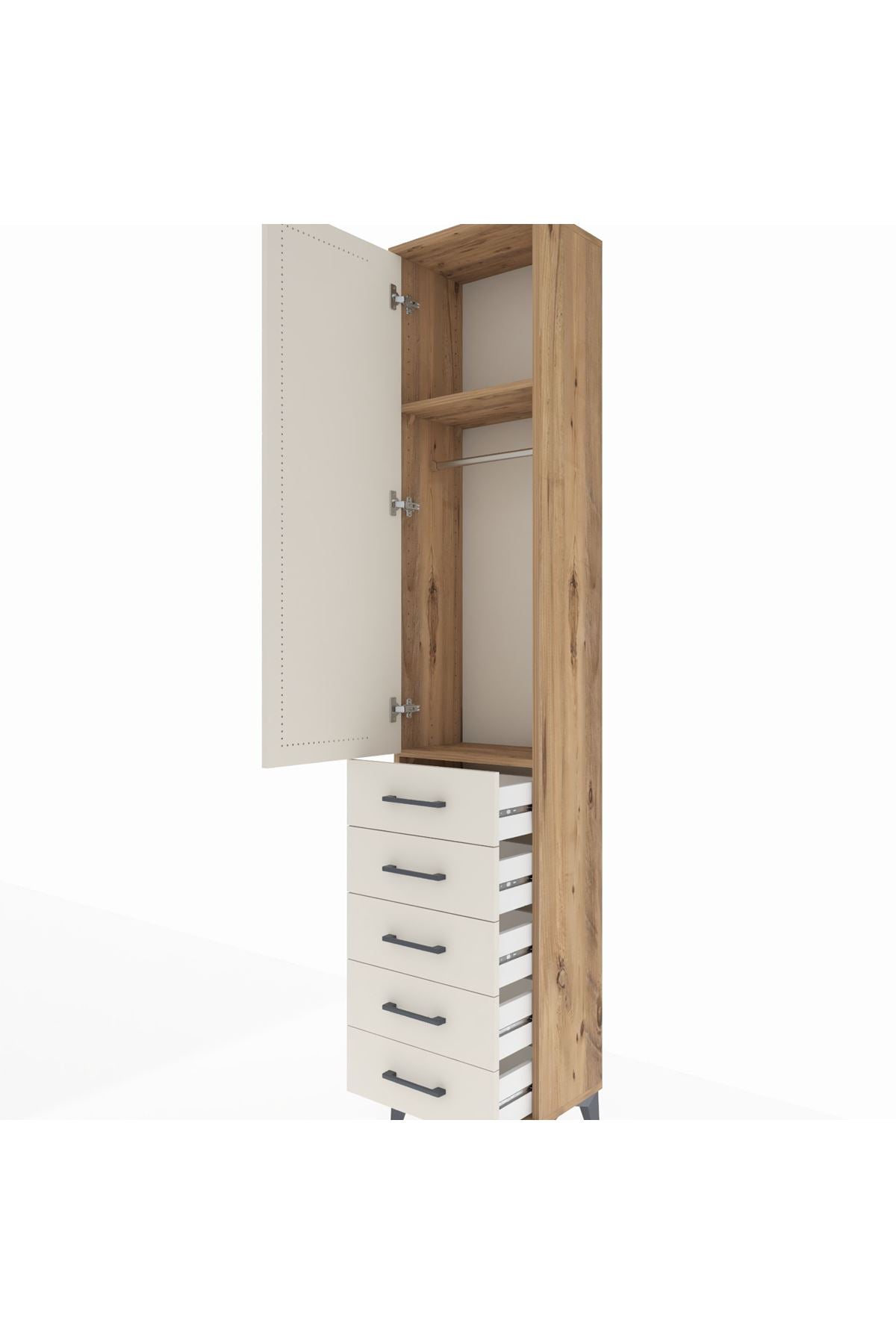 Arges Dolap 2 Raflı 5 Çekmeceli Tek Askılı 44x30x221 - S28M049V7A