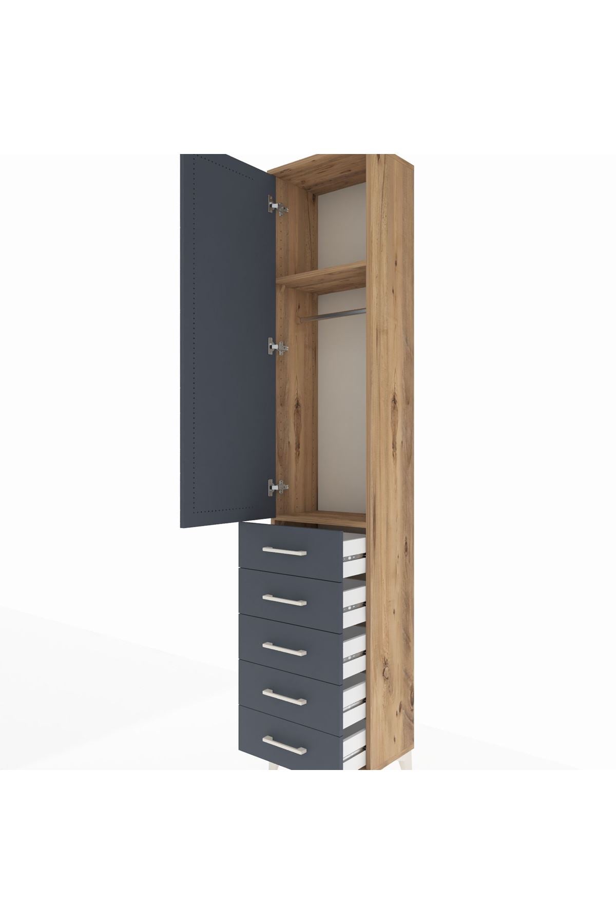Arges Dolap 2 Raflı 5 Çekmeceli Tek Askılı 44x30x221 - S28M049V8A