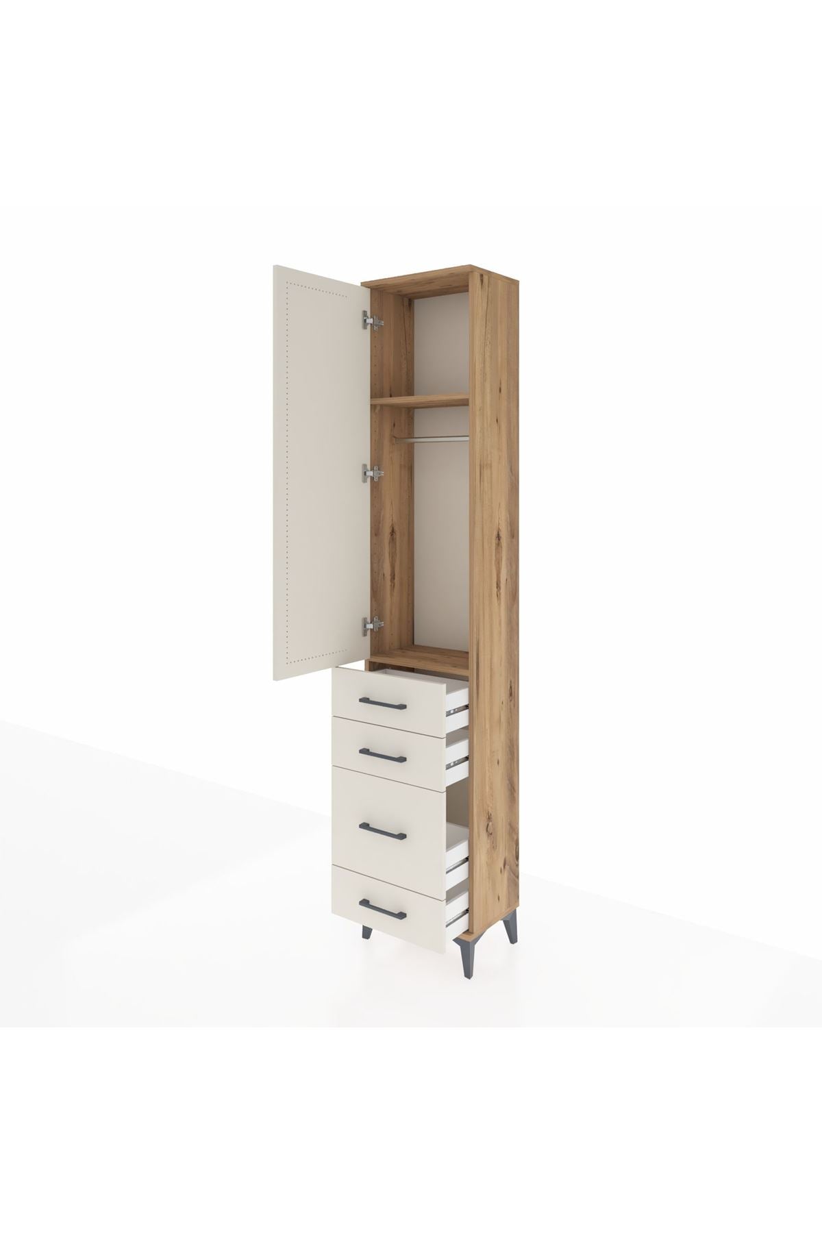 Arges Dolap 2 Raflı 4 Çekmeceli Tek Askılı 44x30x221 - S28M055V7A