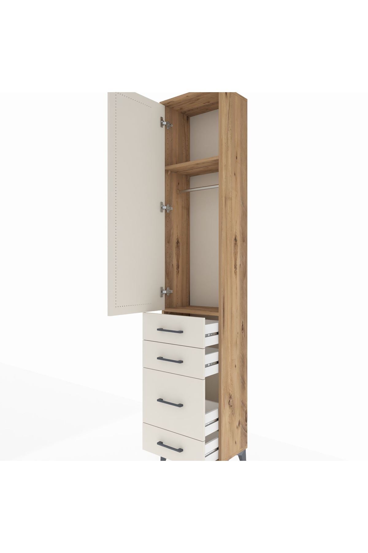 Arges Dolap 2 Raflı 4 Çekmeceli Tek Askılı 44x30x221 - S28M055V7A