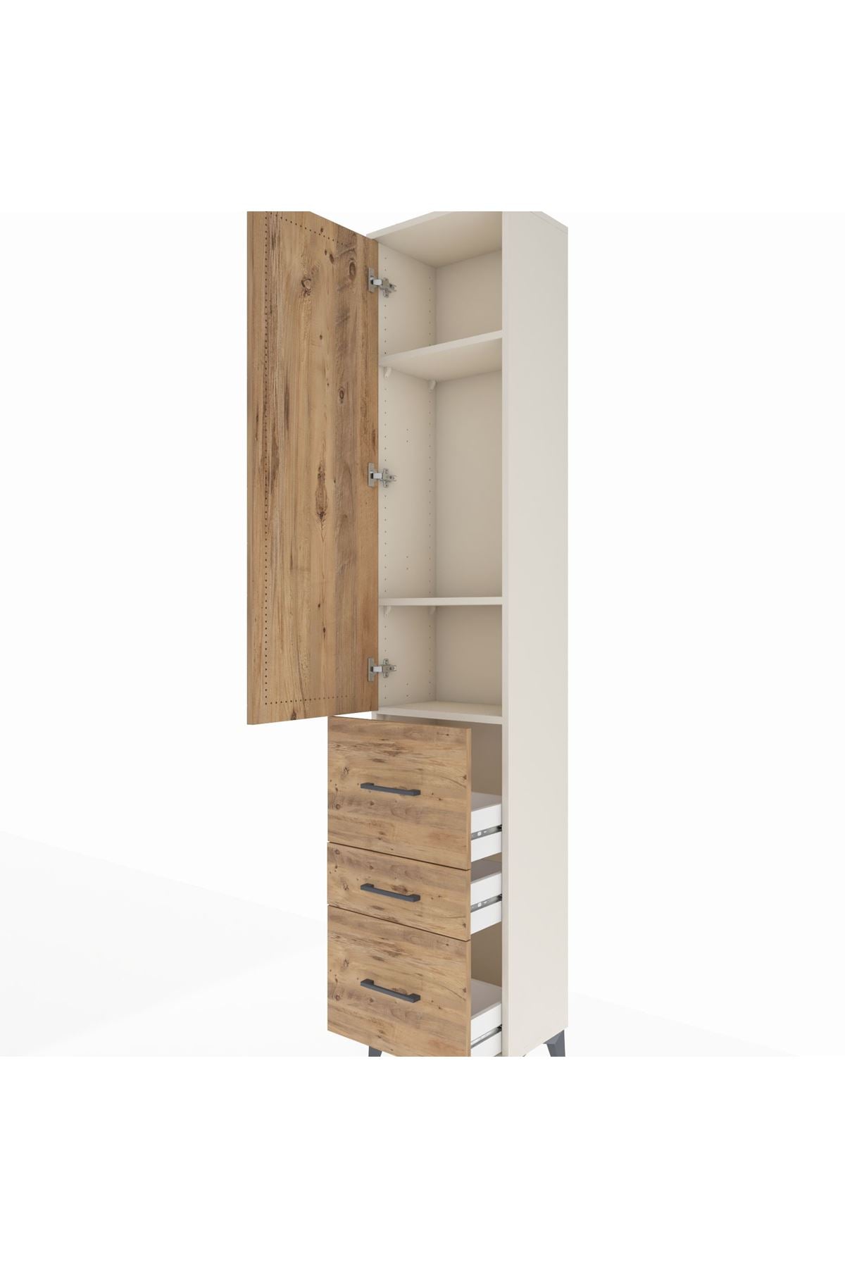 Arges Dolap 3 Raflı 3 Çekmeceli Tek Kapaklı 44x30x221 - S28M068V3A