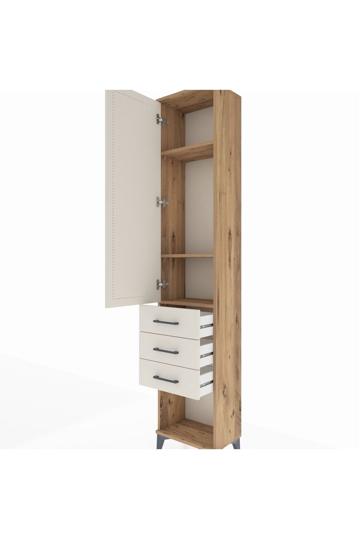 Arges Dolap 3 Raflı 3 Çekmeceli Tek Kapaklı 44x30x221 - S28M083V7A