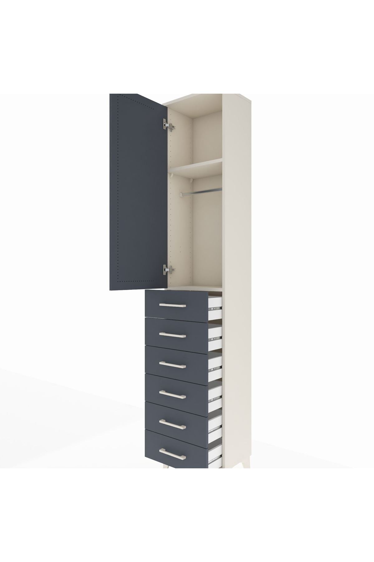 Arges Dolap 2 Raflı 6 Çekmeceli Tek Askılı 44x30x221 - S28M103V2A