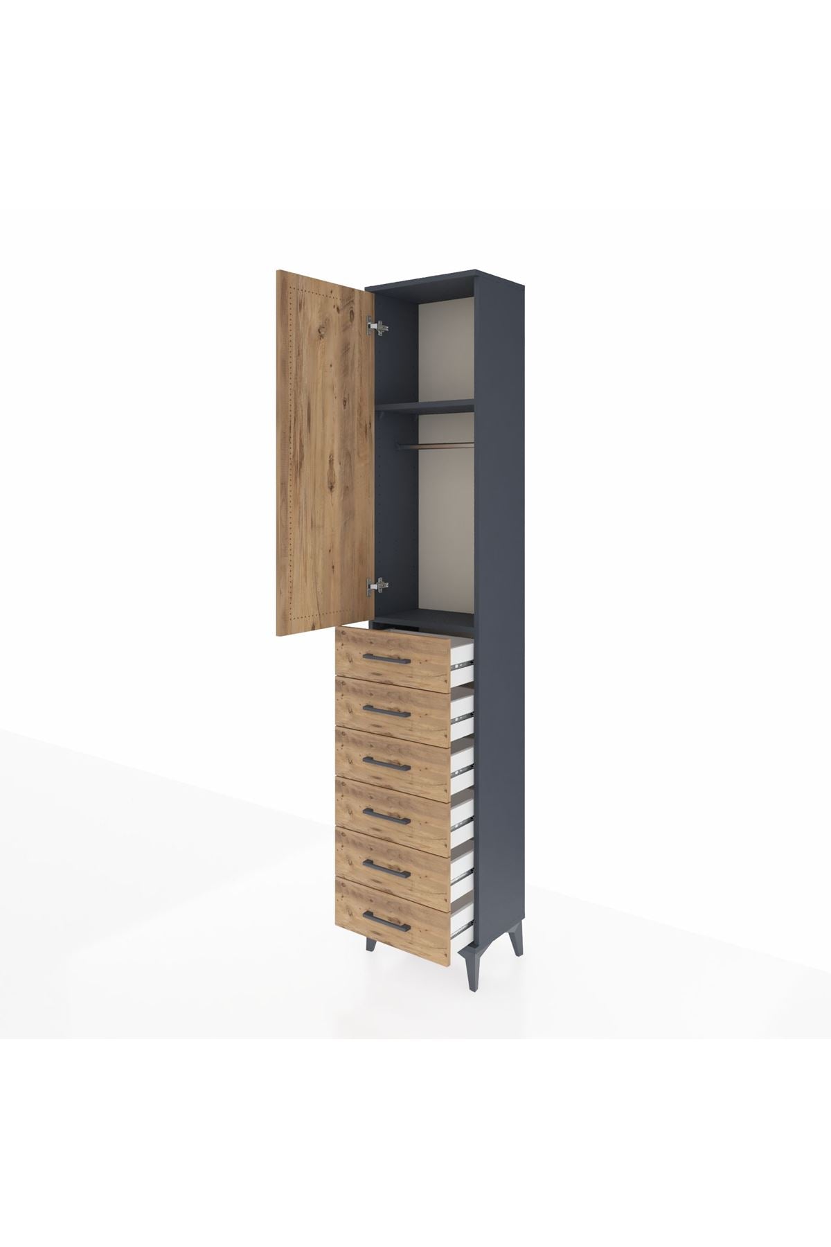 Arges Dolap 2 Raflı 6 Çekmeceli Tek Askılı 44x30x221 - S28M103V6A