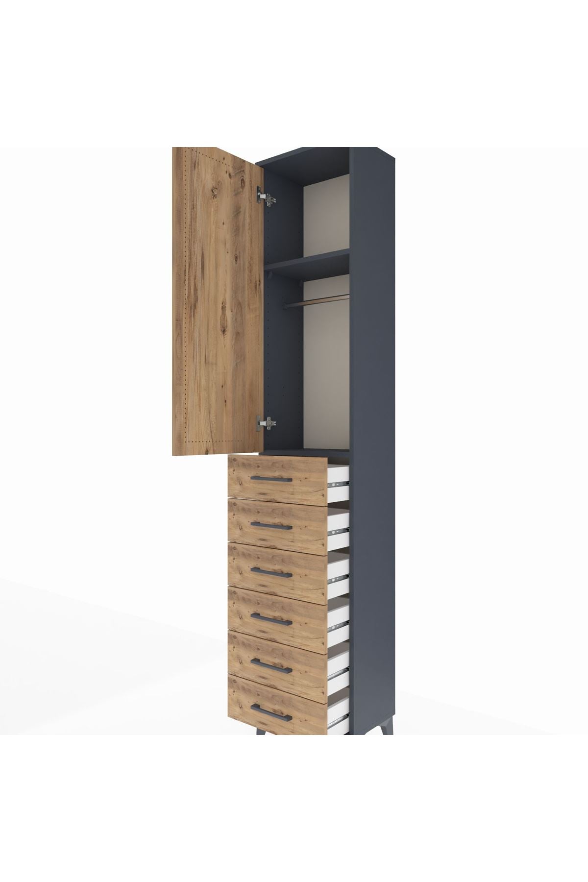 Arges Dolap 2 Raflı 6 Çekmeceli Tek Askılı 44x30x221 - S28M103V6A