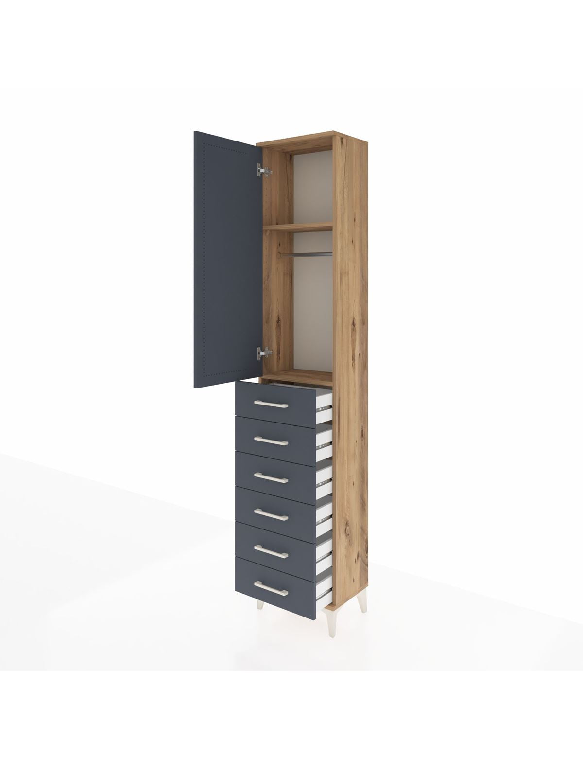 Arges Dolap 2 Raflı 6 Çekmeceli Tek Askılı 44x30x221 - S28M103V8A