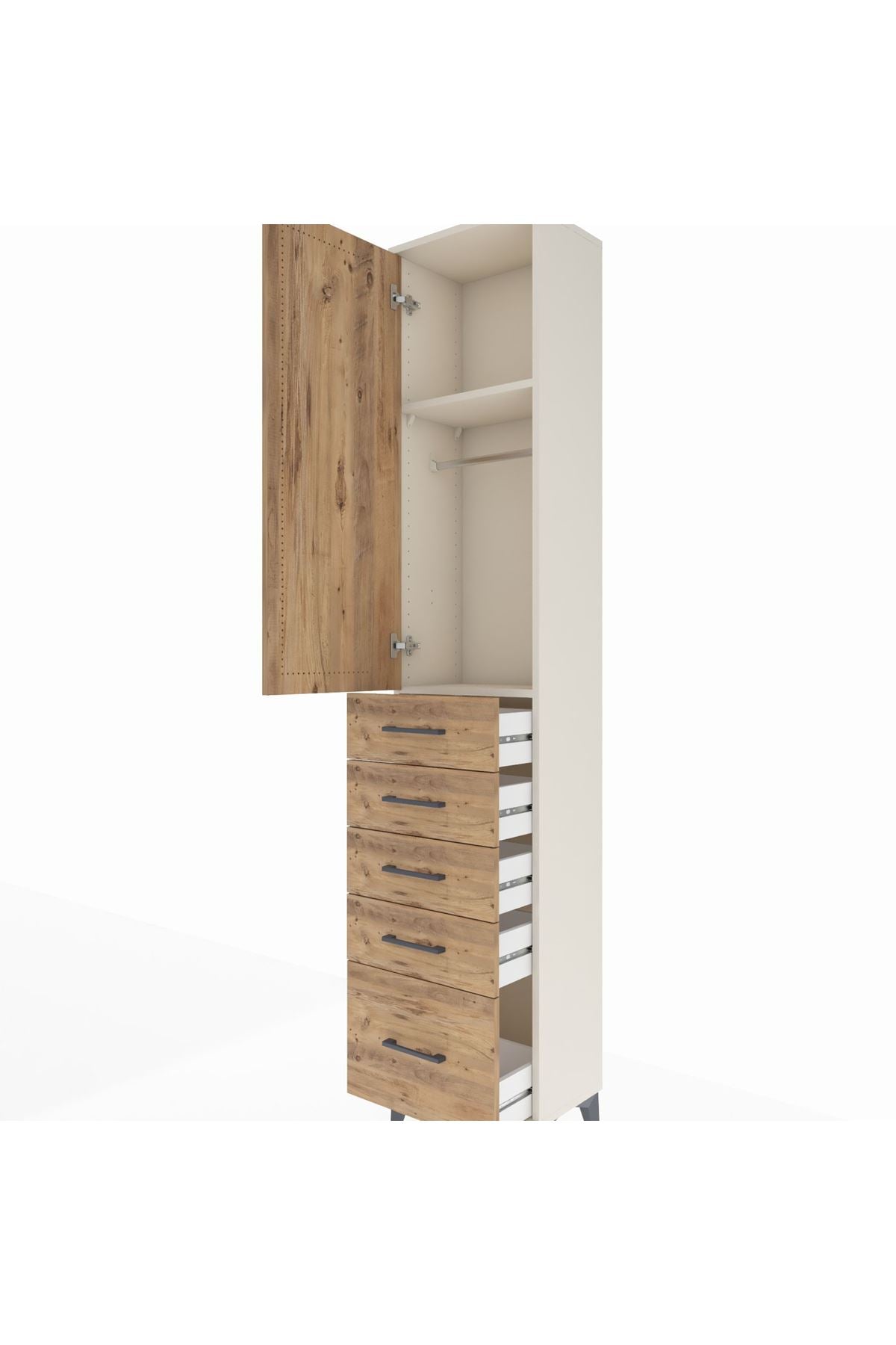 Arges Dolap 2 Raflı 5 Çekmeceli Tek Askılı 44x30x221 - S28M106V3A