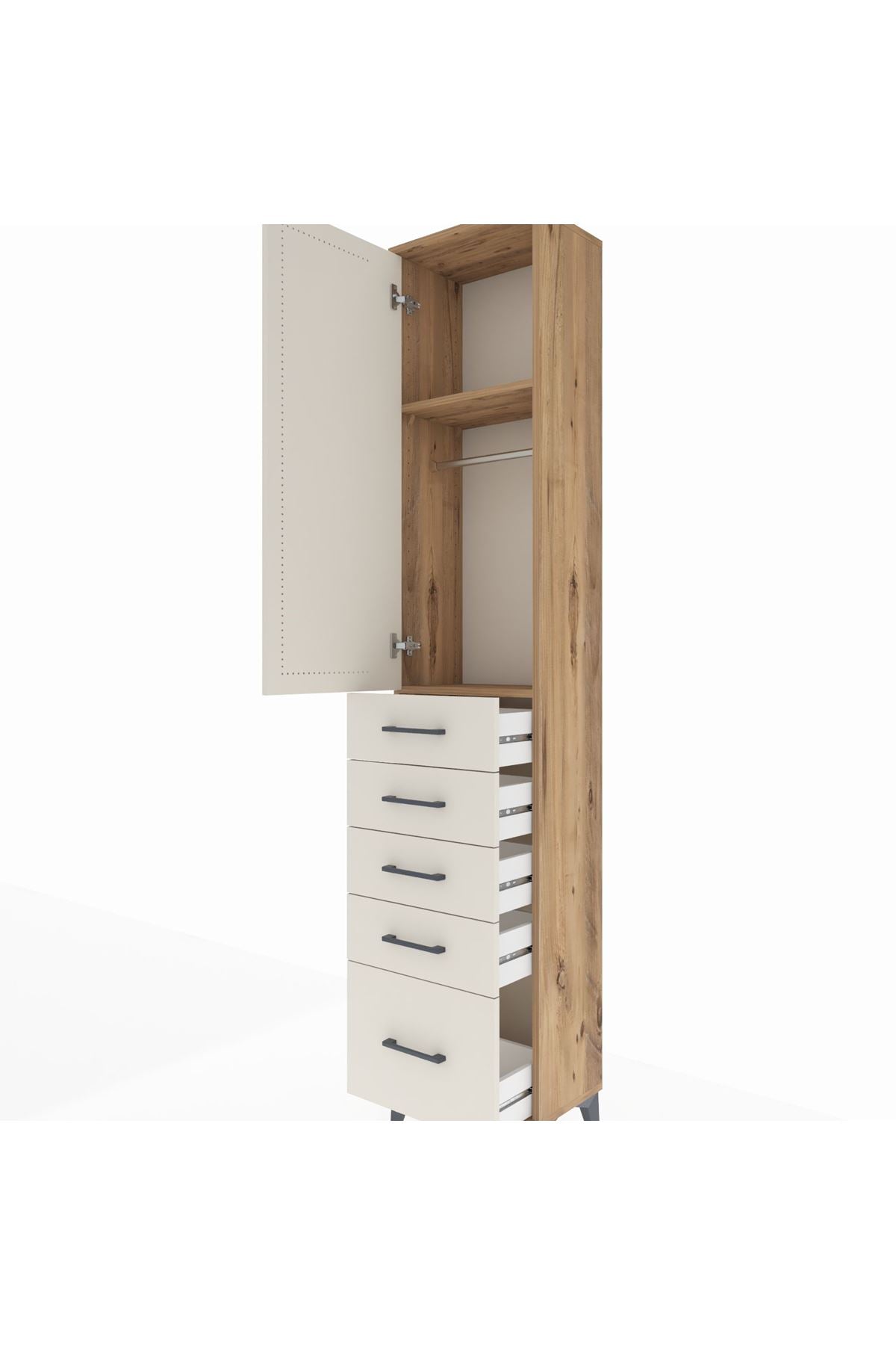 Arges Dolap 2 Raflı 5 Çekmeceli Tek Askılı 44x30x221 - S28M106V7A