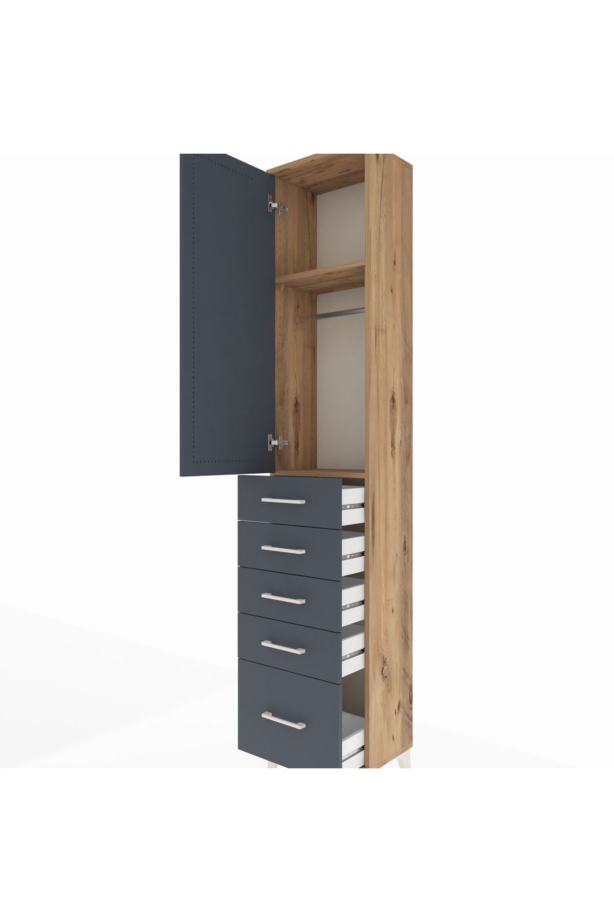 Arges Dolap 2 Raflı 5 Çekmeceli Tek Askılı 44x30x221 - S28M106V8A