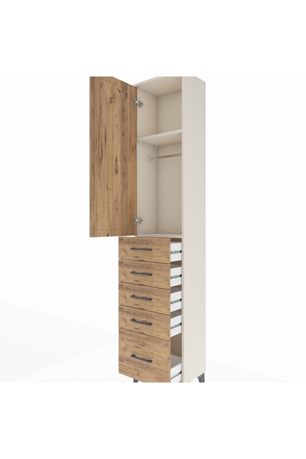 Arges Dolap 2 Raflı 5 Çekmeceli Tek Askılı 44x30x221 - S28M108V3A