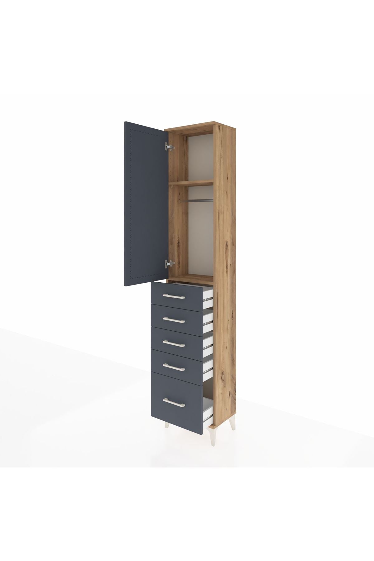 Arges Dolap 2 Raflı 5 Çekmeceli Tek Askılı 44x30x221 - S28M108V8A