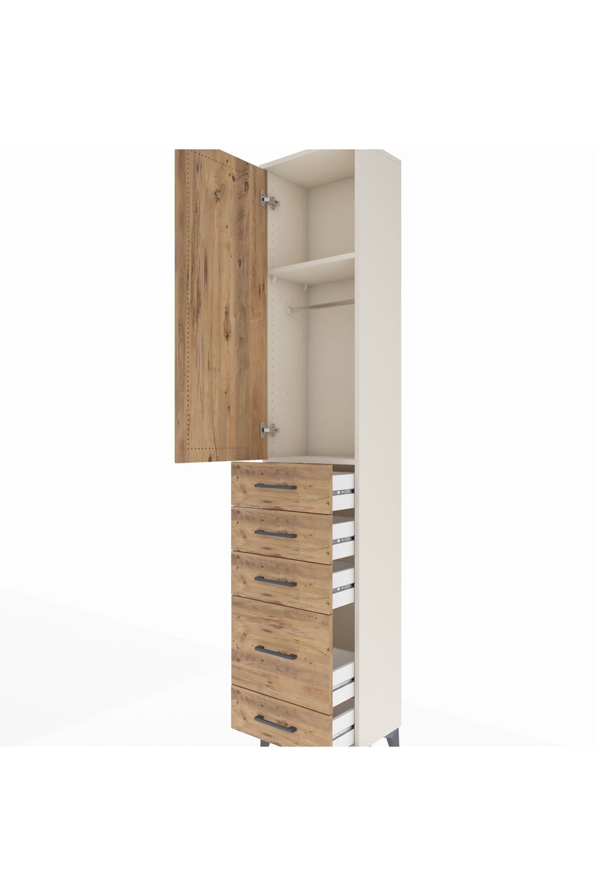Arges Dolap 2 Raflı 5 Çekmeceli Tek Askılı 44x30x221 - S28M109V3A
