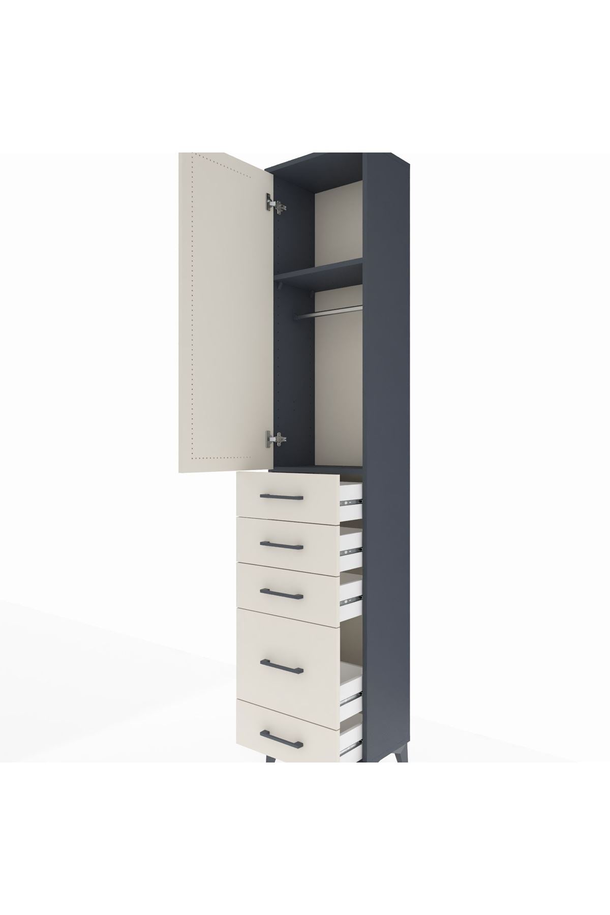 Arges Dolap 2 Raflı 5 Çekmeceli Tek Askılı 44x30x221 - S28M109V4A