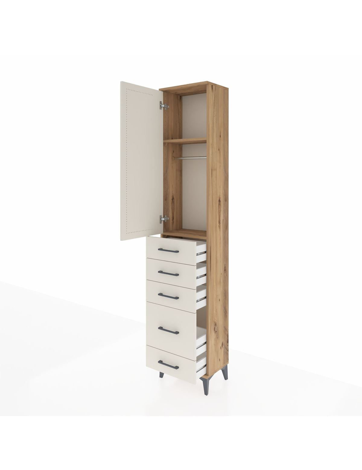 Arges Dolap 2 Raflı 5 Çekmeceli Tek Askılı 44x30x221 - S28M109V7A
