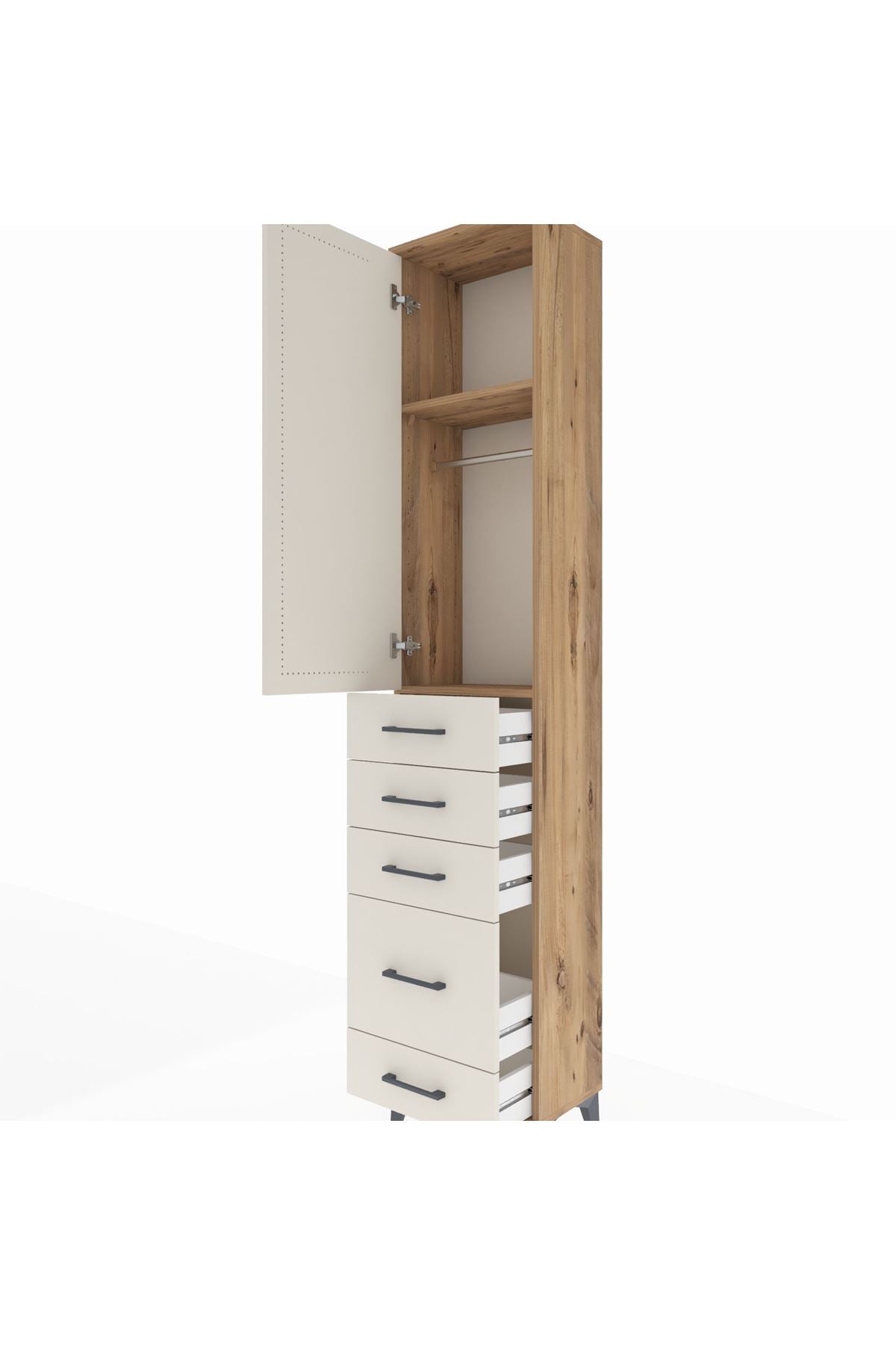 Arges Dolap 2 Raflı 5 Çekmeceli Tek Askılı 44x30x221 - S28M109V7A