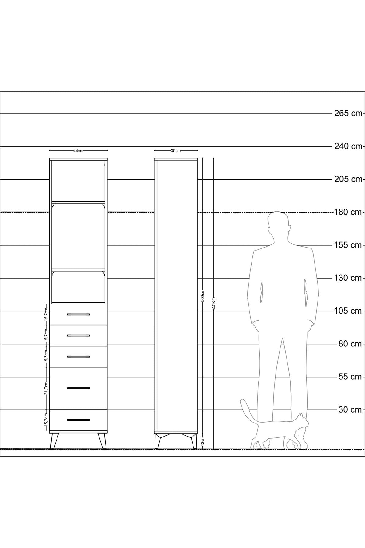 Arges Dolap 3 Raflı 5 Çekmeceli 44x30x221 - S28M111V7A