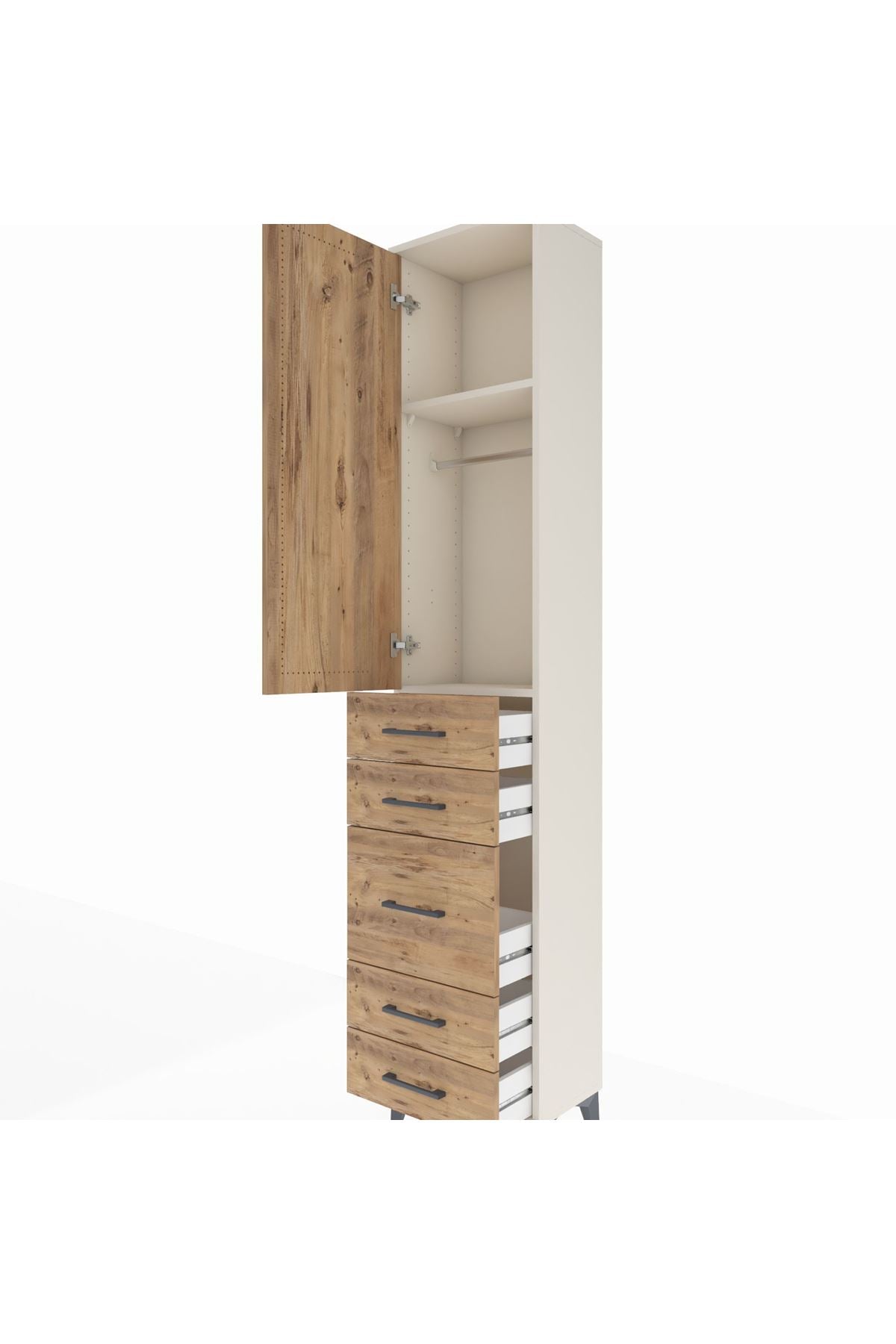 Arges Dolap 2 Raflı 5 Çekmeceli Tek Askılı 44x30x221 - S28M112V3A