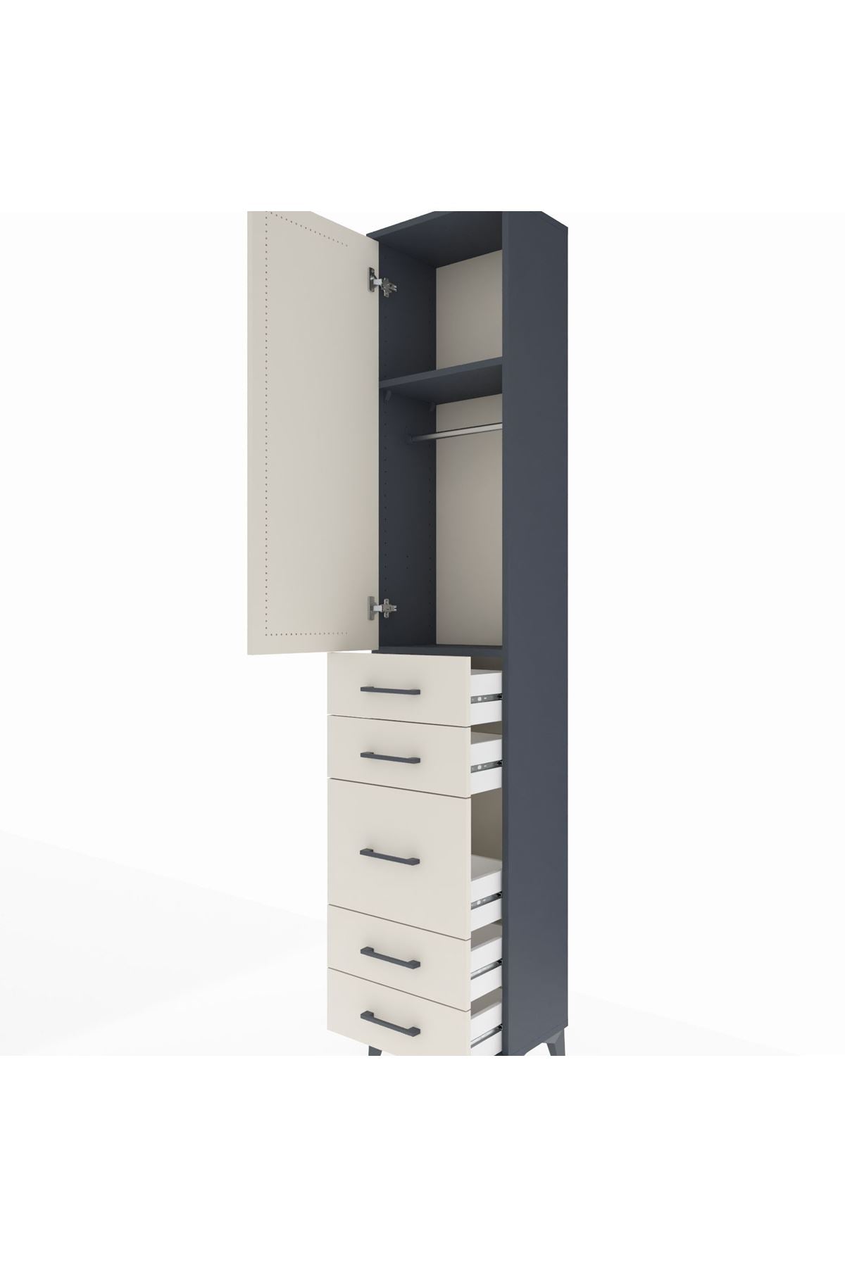 Arges Dolap 2 Raflı 5 Çekmeceli Tek Askılı 44x30x221 - S28M112V4A