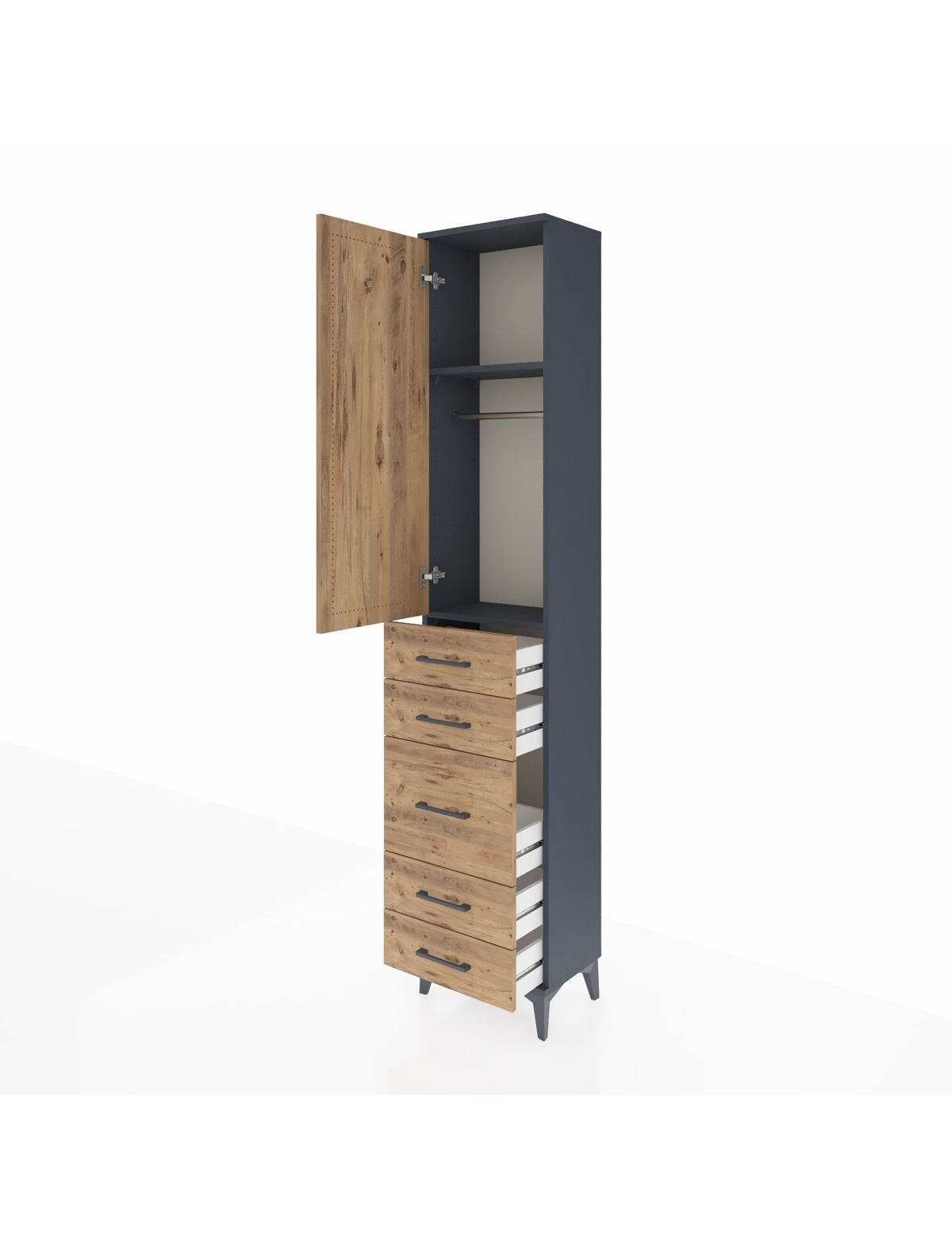 Arges Dolap 2 Raflı 5 Çekmeceli Tek Askılı 44x30x221 - S28M112V6A