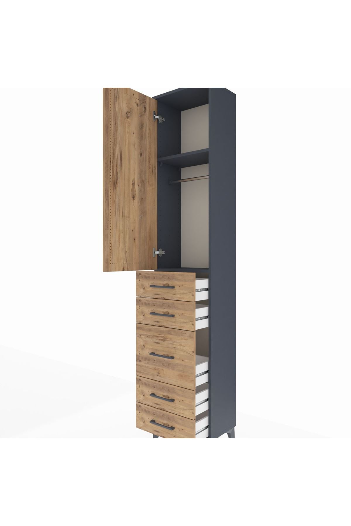 Arges Dolap 2 Raflı 5 Çekmeceli Tek Askılı 44x30x221 - S28M112V6A