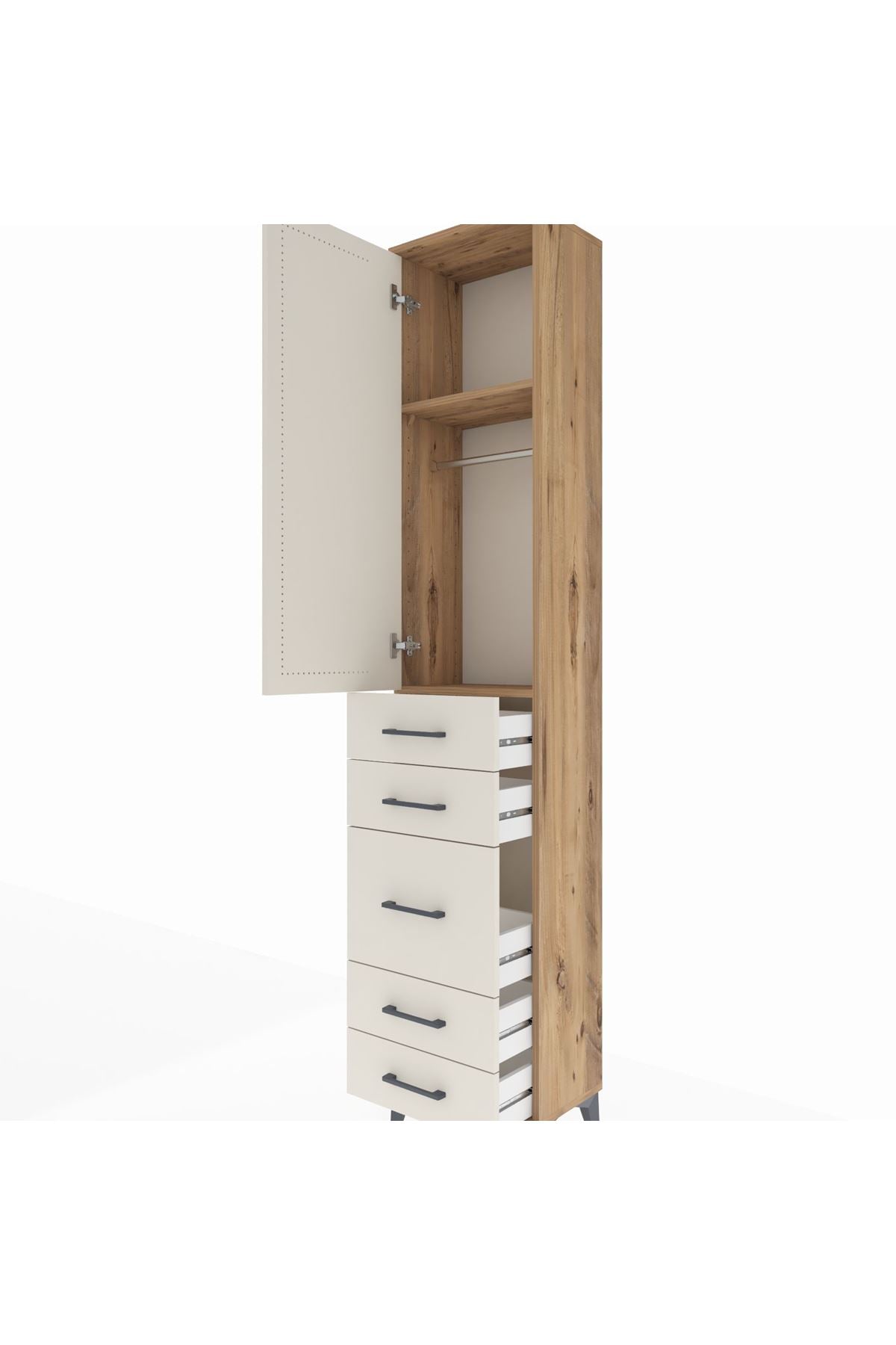 Arges Dolap 2 Raflı 5 Çekmeceli Tek Askılı 44x30x221 - S28M112V7A