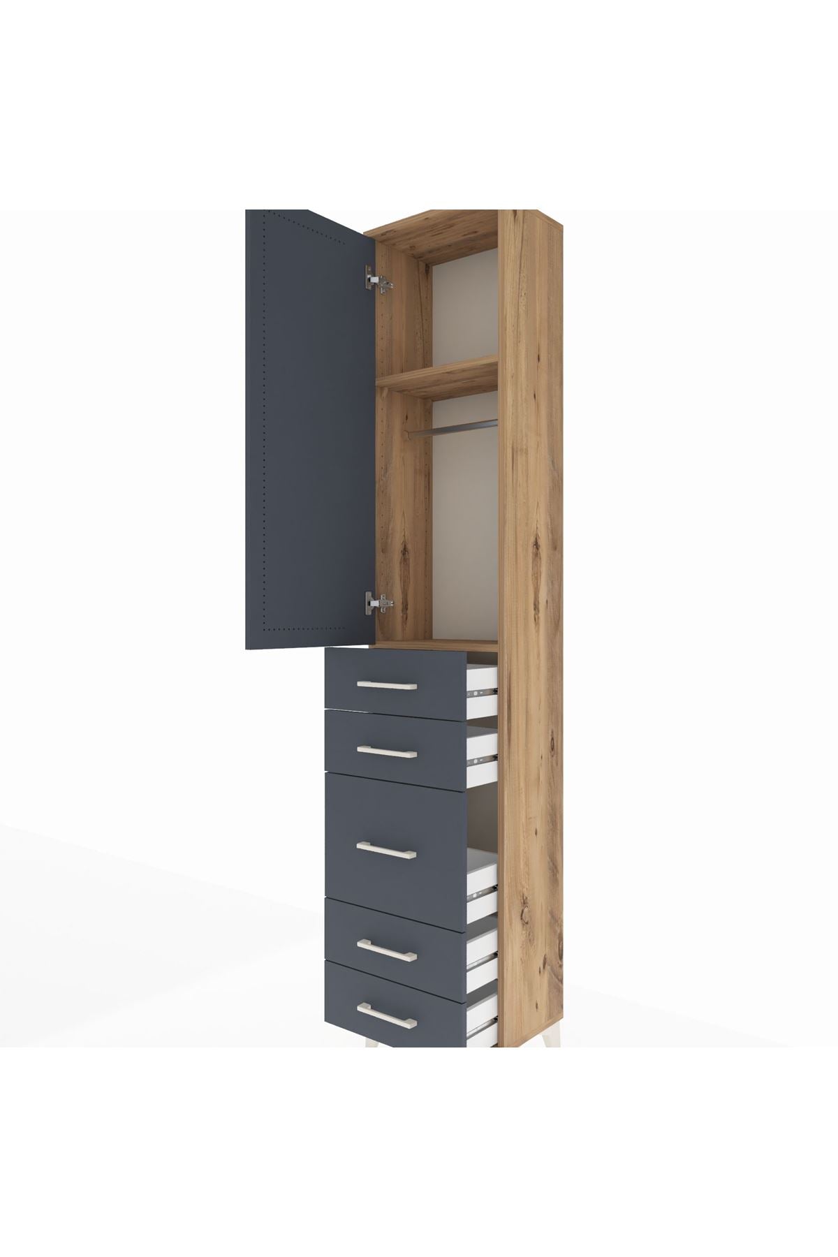 Arges Dolap 2 Raflı 5 Çekmeceli Tek Askılı 44x30x221 - S28M112V8A