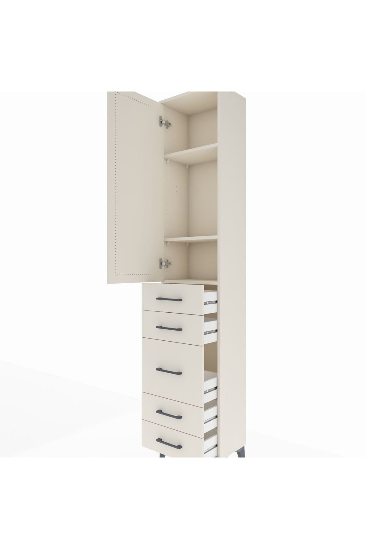 Arges Dolap 3 Raflı 5 Çekmeceli Tek Kapaklı 44x30x221 - S28M113V1A
