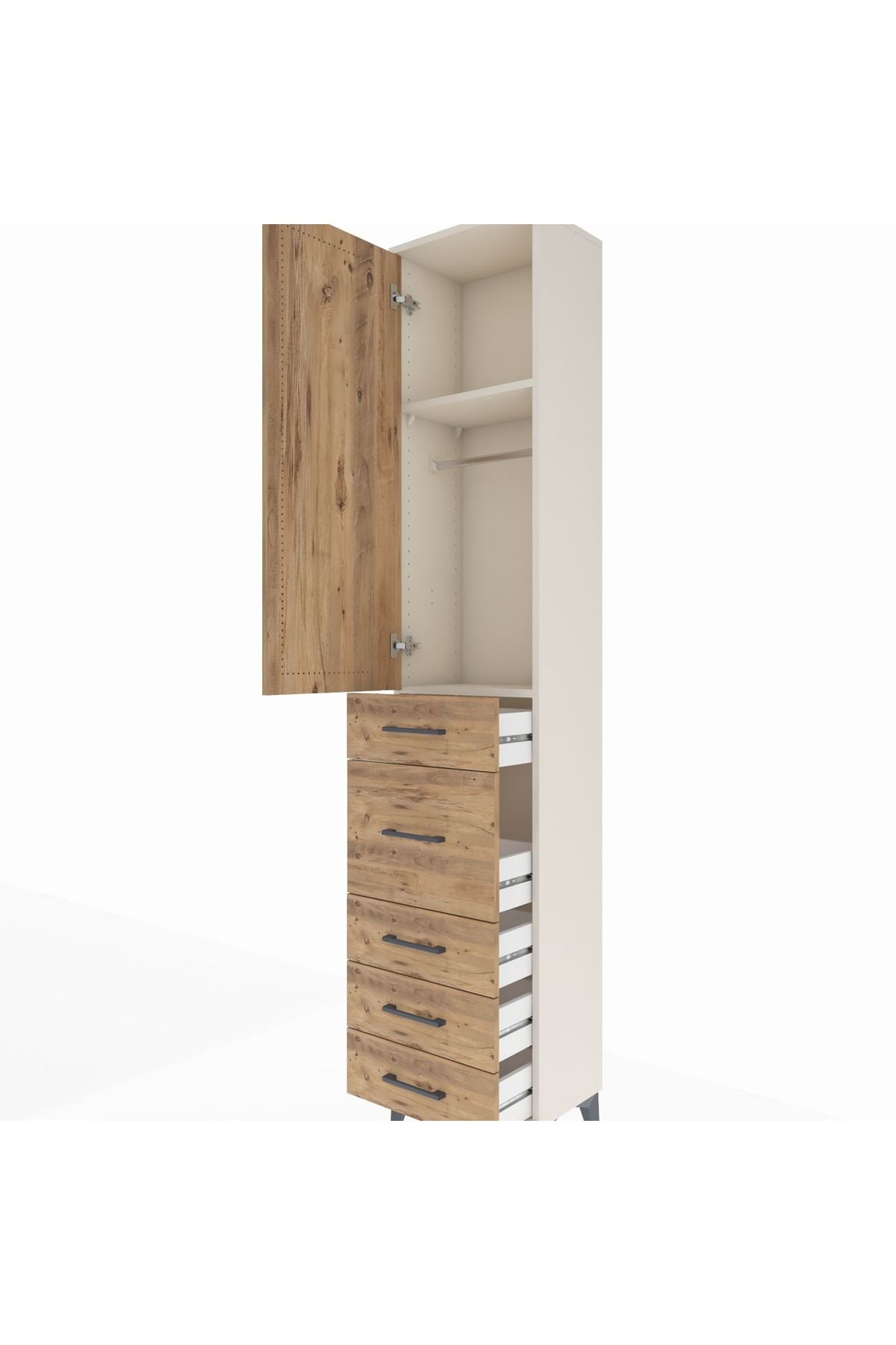 Arges Dolap 2 Raflı 5 Çekmeceli Tek Askılı 44x30x221 - S28M115V3A