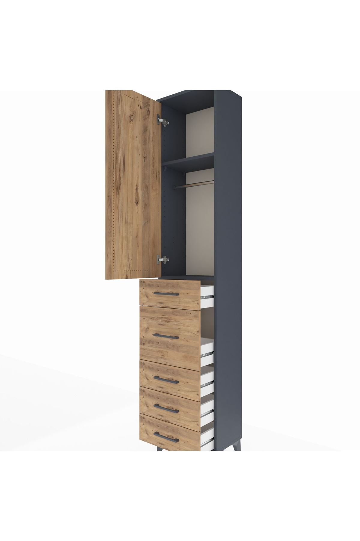 Arges Dolap 2 Raflı 5 Çekmeceli Tek Askılı 44x30x221 - S28M115V6A