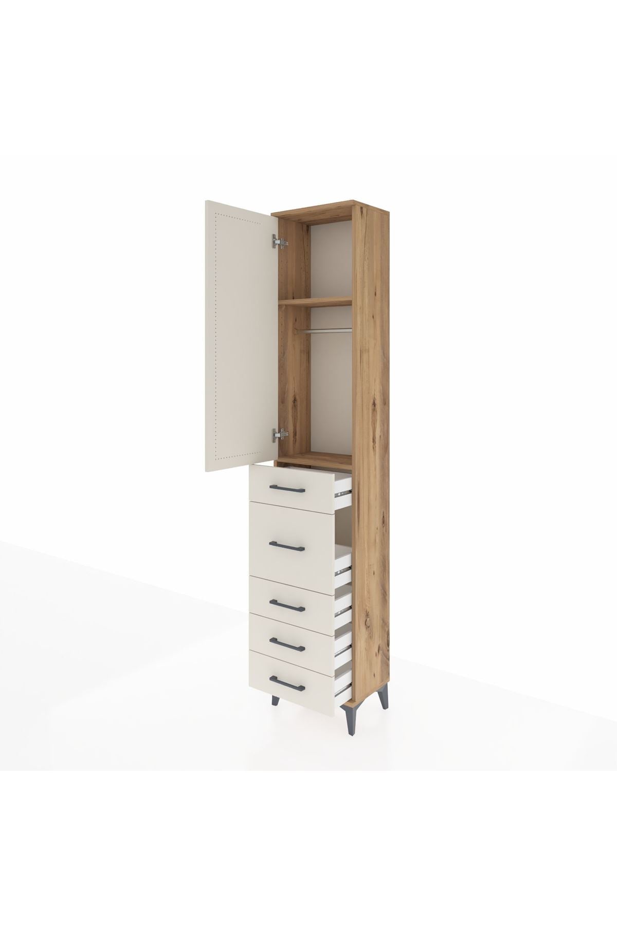 Arges Dolap 2 Raflı 5 Çekmeceli Tek Askılı 44x30x221 - S28M115V7A