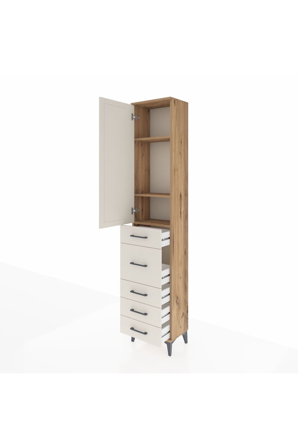 Arges Dolap 3 Raflı 5 Çekmeceli Tek Kapaklı 44x30x221 - S28M116V7A