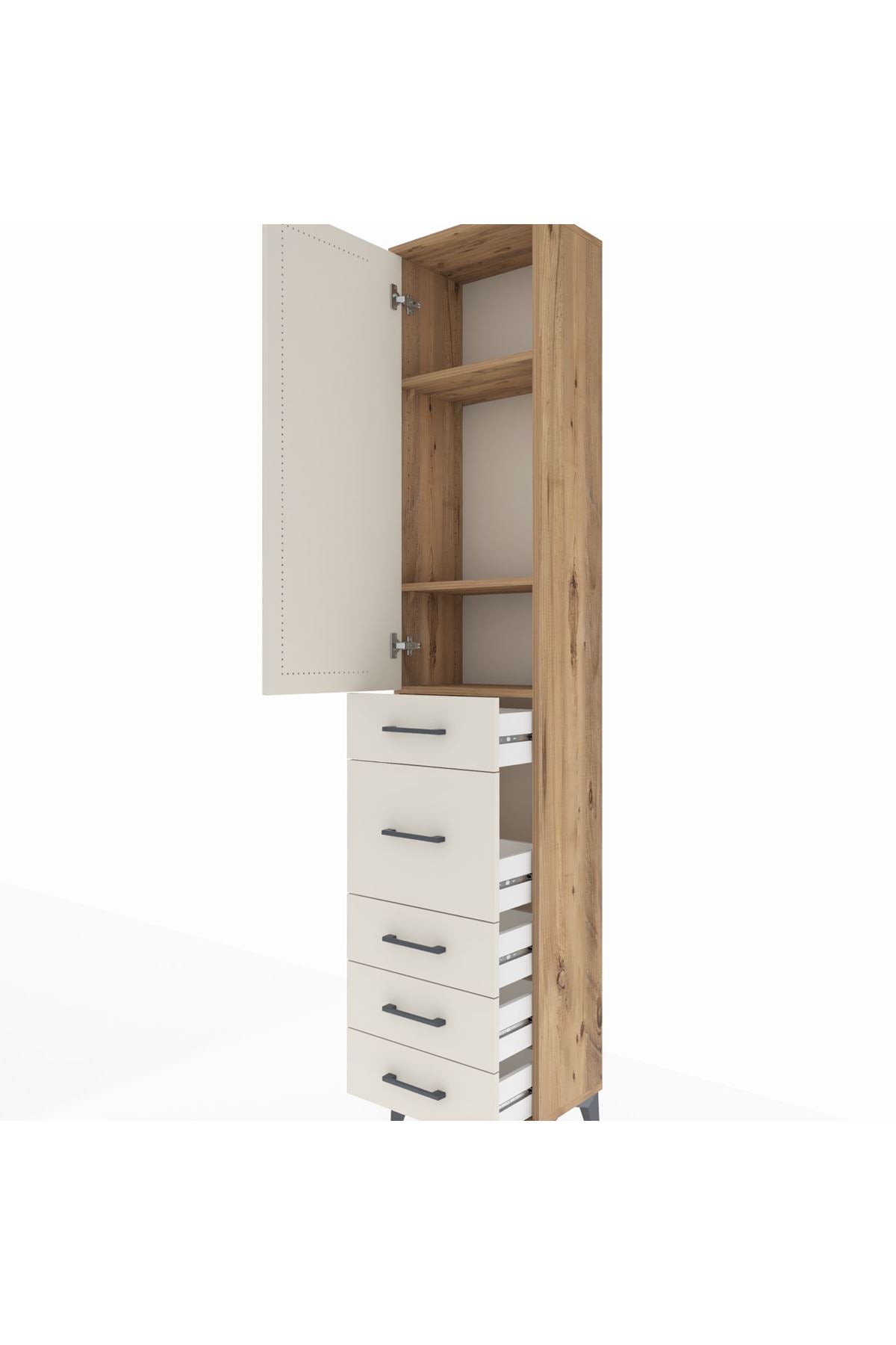 Arges Dolap 3 Raflı 5 Çekmeceli Tek Kapaklı 44x30x221 - S28M116V7A