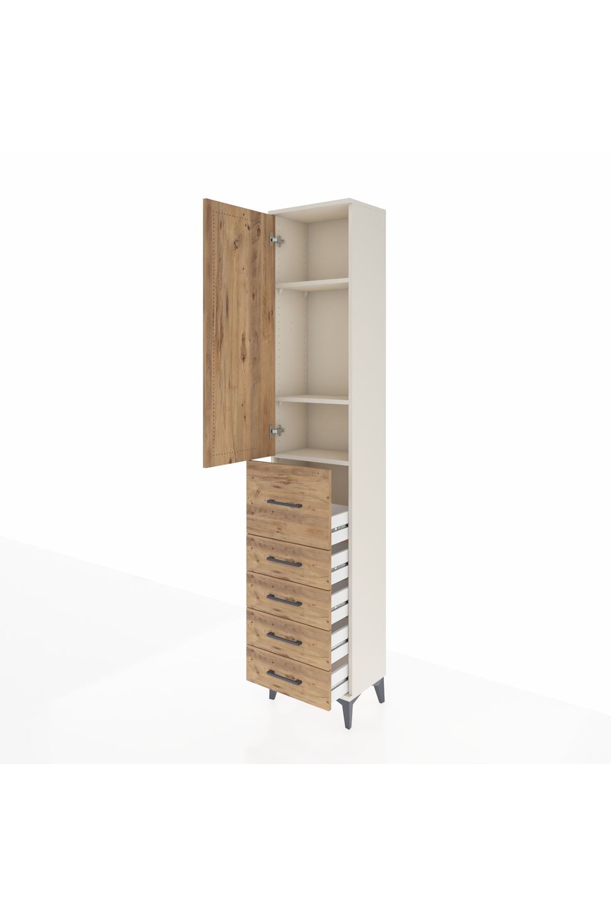 Arges Dolap 3 Raflı 5 Çekmeceli Tek Kapaklı 44x30x221 - S28M119V3A