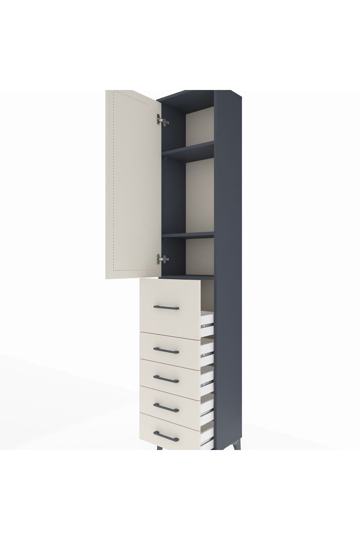 Arges Dolap 3 Raflı 5 Çekmeceli Tek Kapaklı 44x30x221 - S28M119V4A