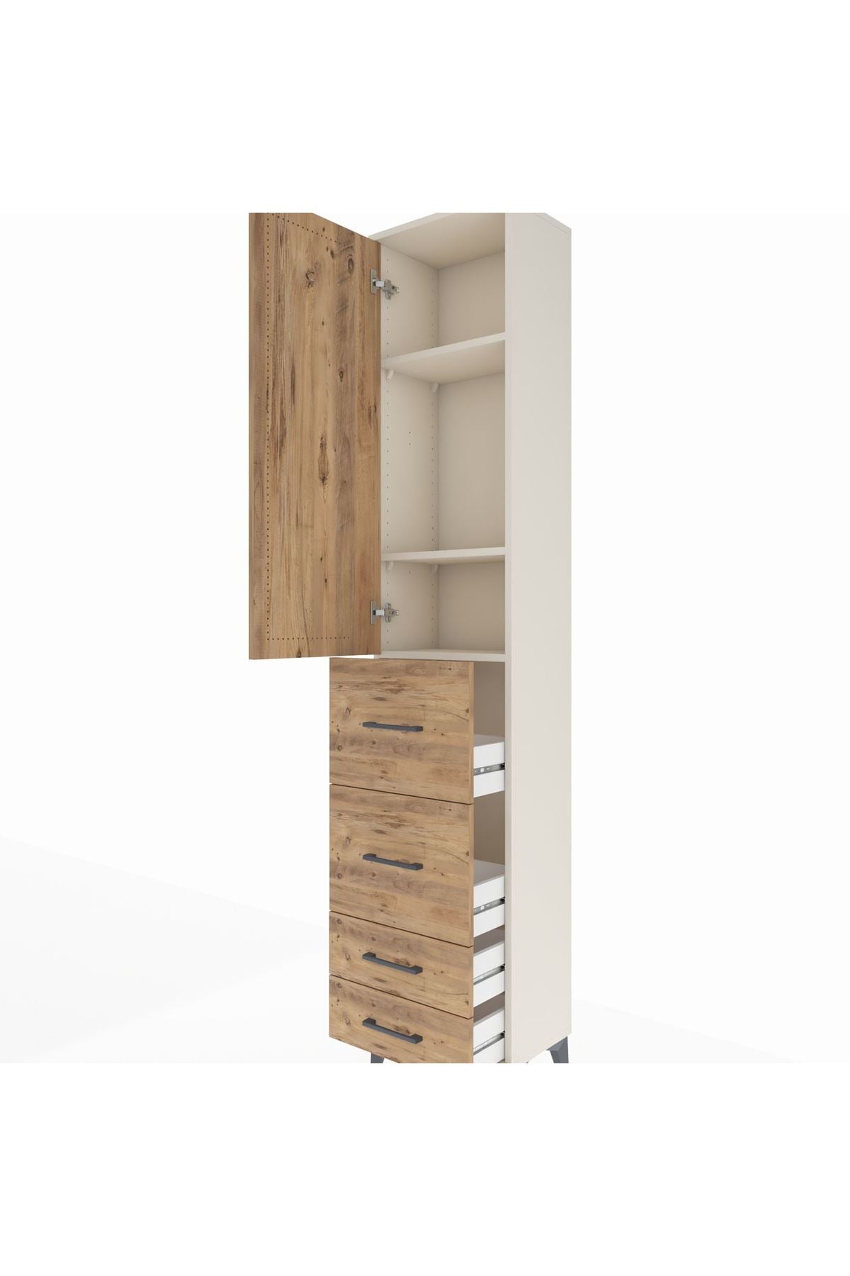 Arges Dolap 3 Raflı 4 Çekmeceli Tek Kapaklı 44x30x221 - S28M122V3A