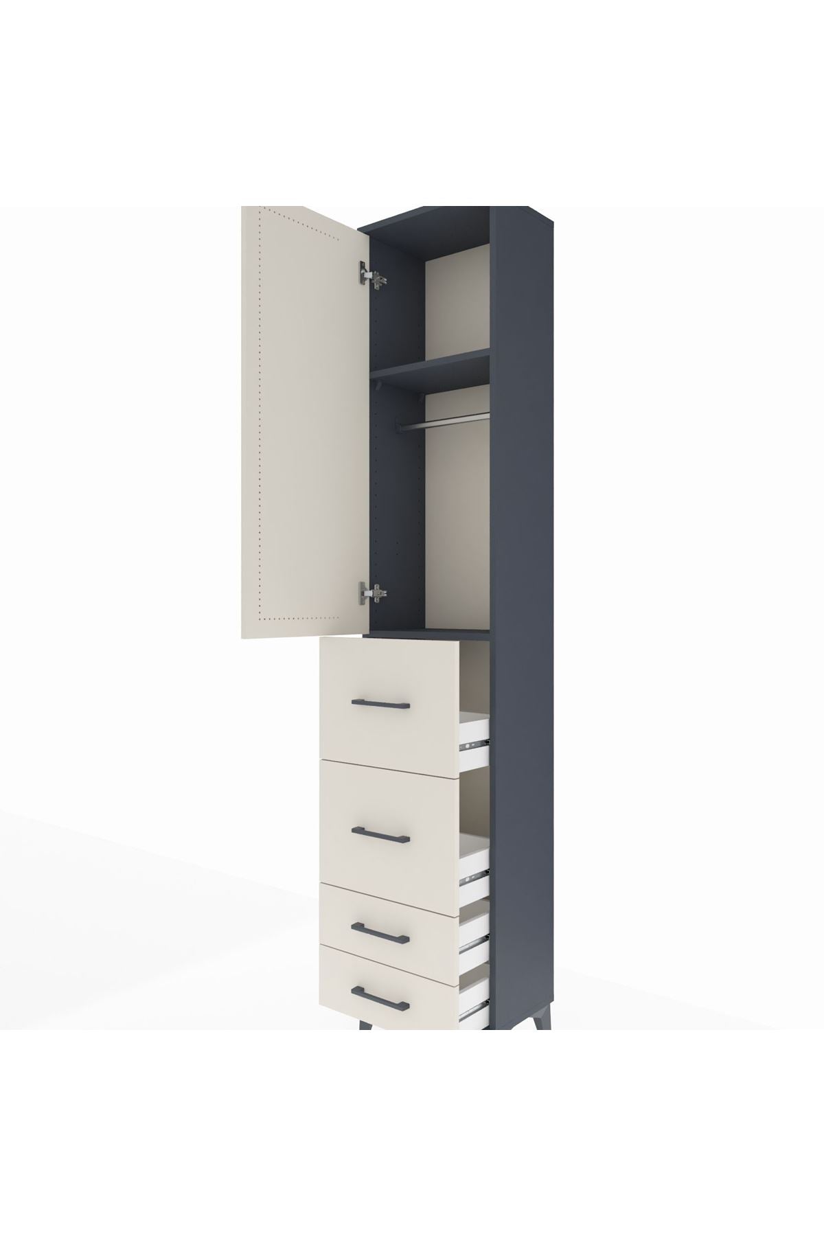 Arges Dolap 2 Raflı 4 Çekmeceli Tek Askılı 44x30x221 - S28M124V4A