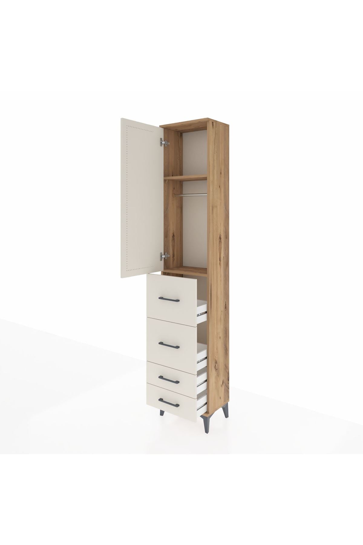 Arges Dolap 2 Raflı 4 Çekmeceli Tek Askılı 44x30x221 - S28M124V7A