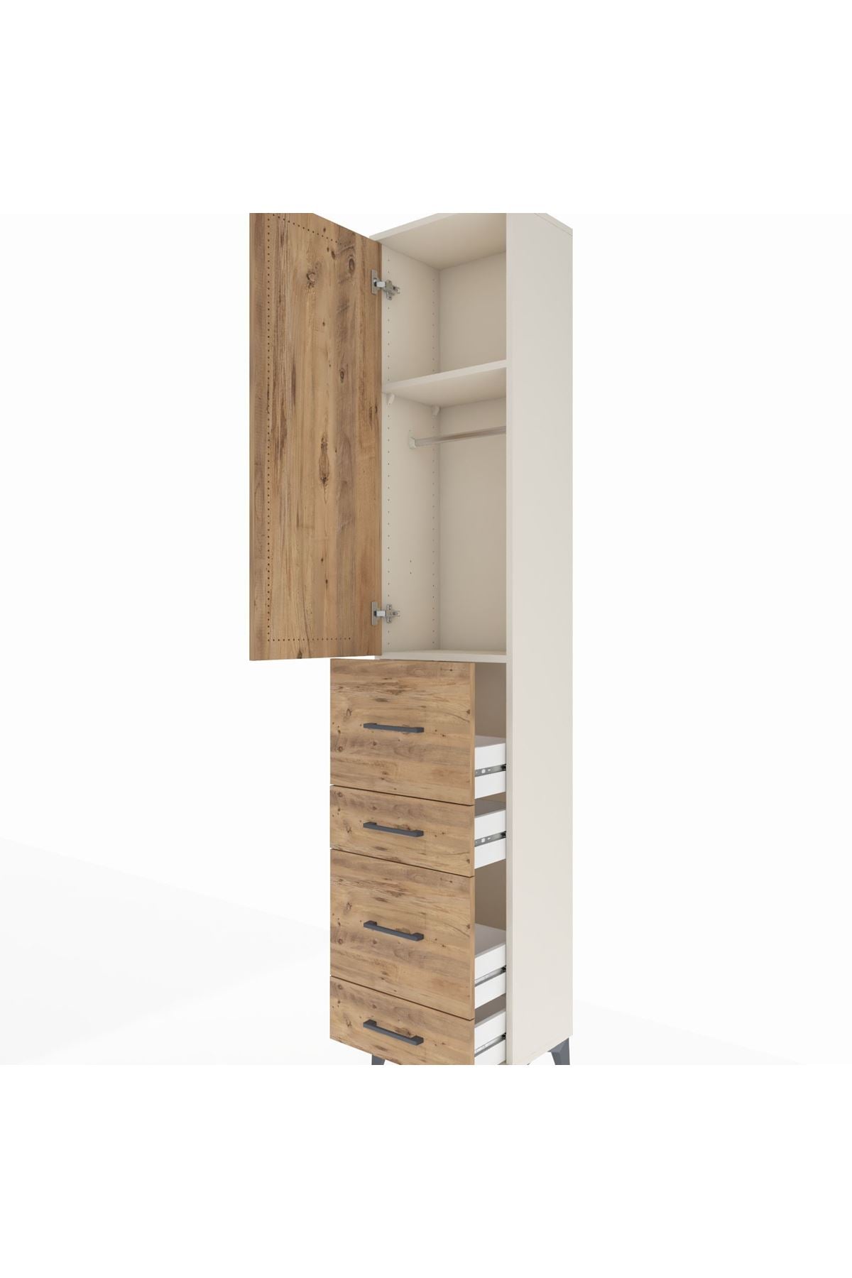 Arges Dolap 2 Raflı 4 Çekmeceli Tek Askılı 44x30x221 - S28M127V3A