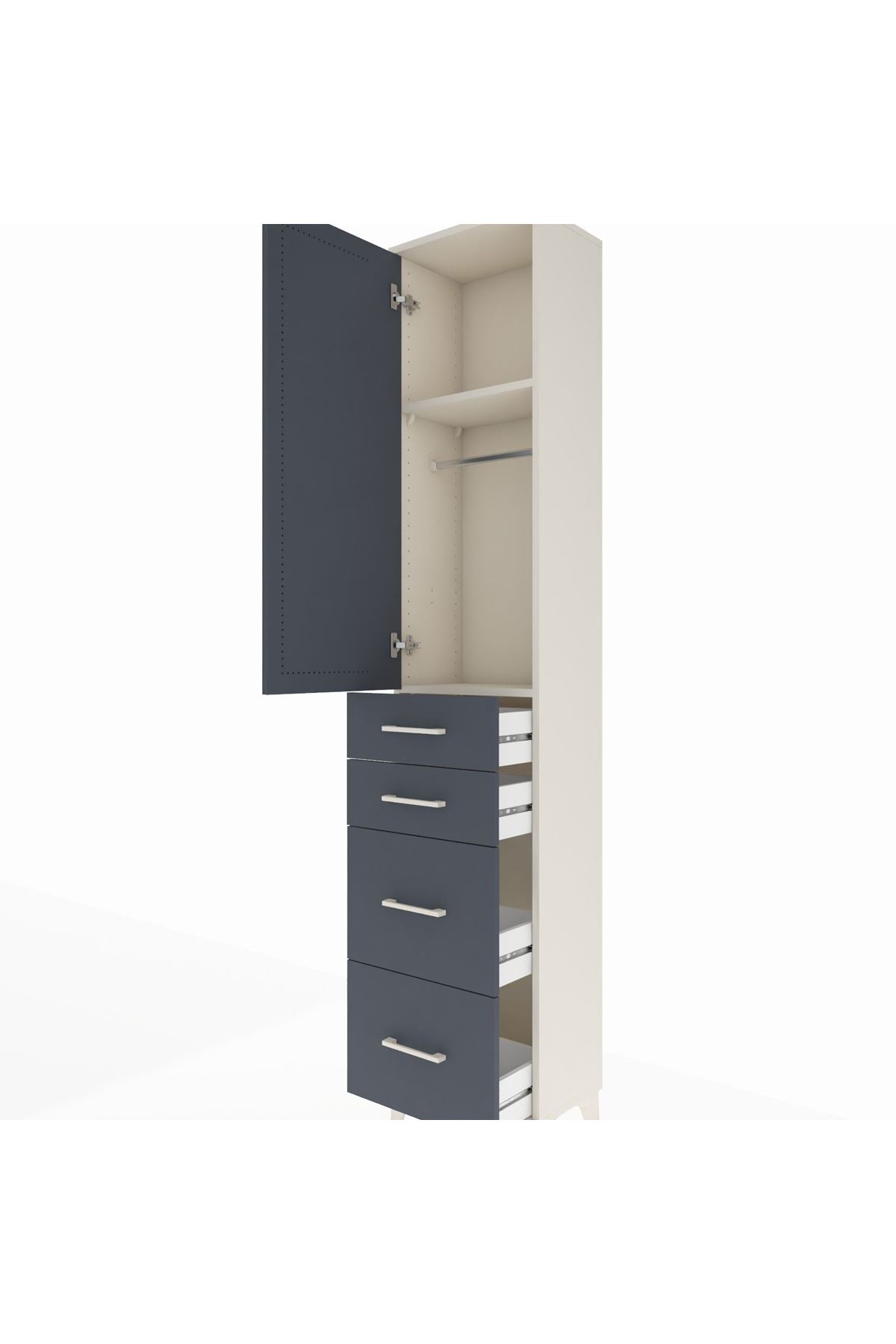 Arges Dolap 2 Raflı 4 Çekmeceli Tek Askılı 44x30x221 - S28M130V2A