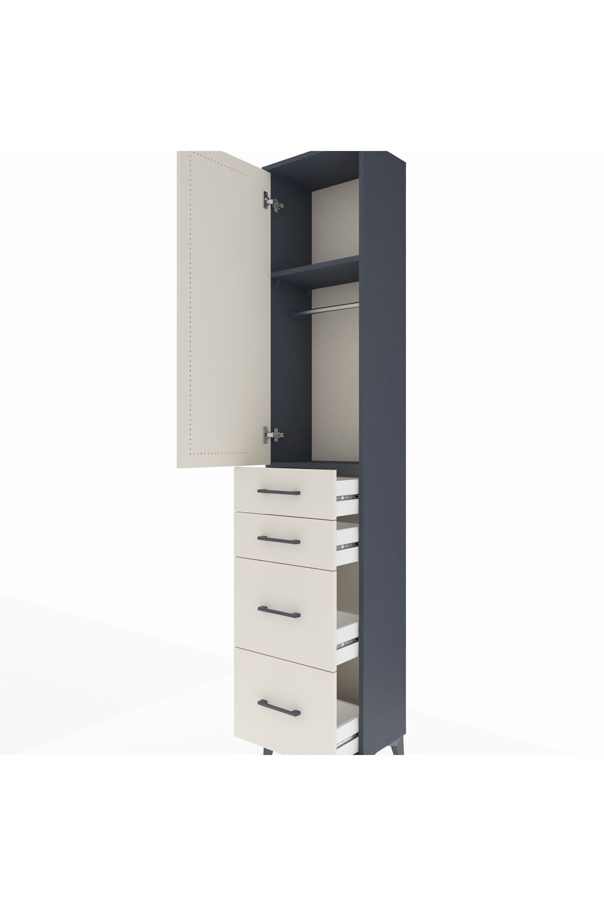 Arges Dolap 2 Raflı 4 Çekmeceli Tek Askılı 44x30x221 - S28M130V4A