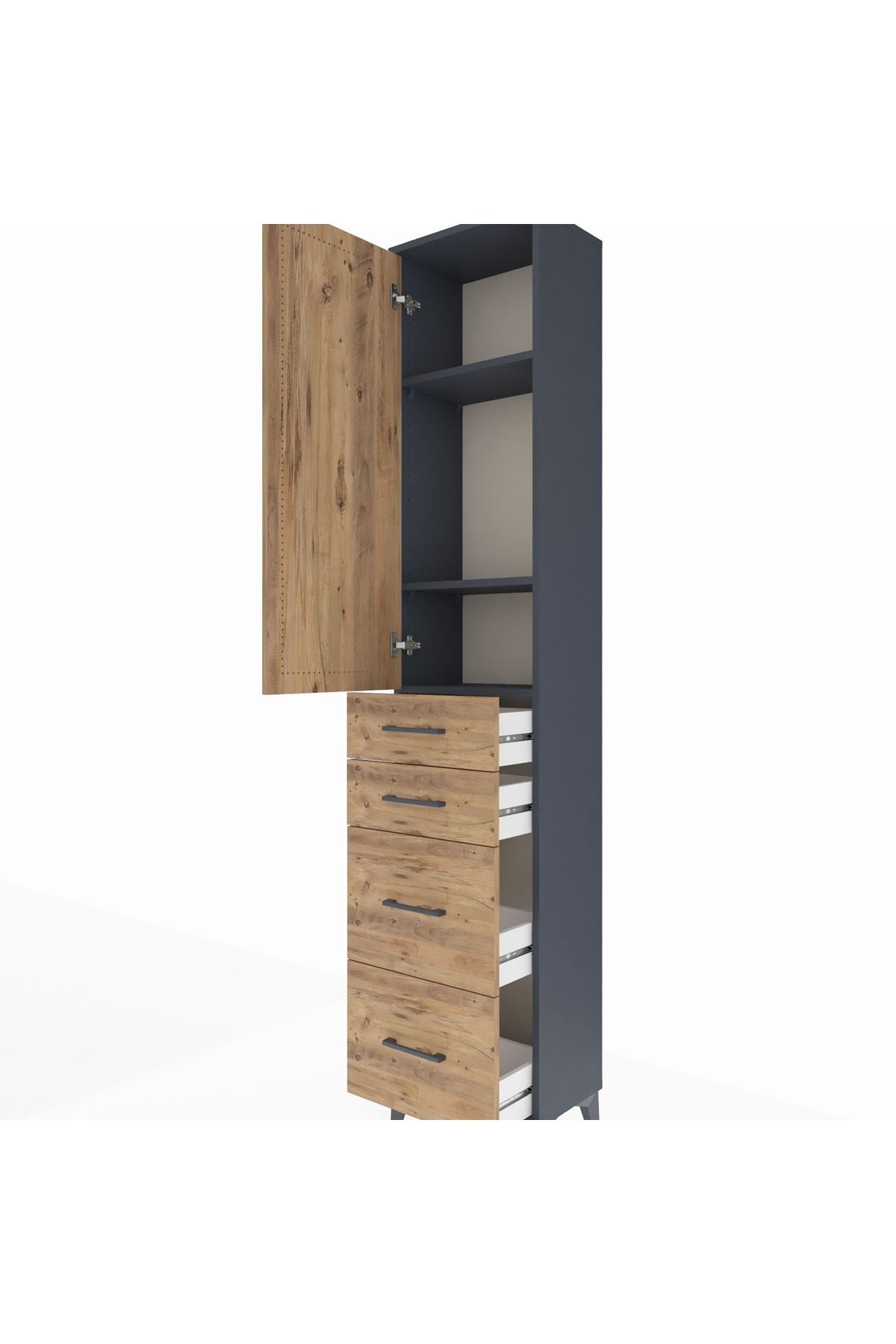 Arges Dolap 3 Raflı 4 Çekmeceli Tek Kapaklı 44x30x221 - S28M131V6A