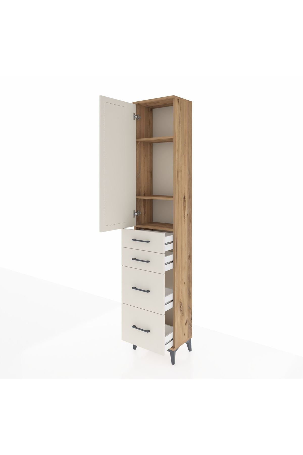Arges Dolap 3 Raflı 4 Çekmeceli Tek Kapaklı 44x30x221 - S28M131V7A