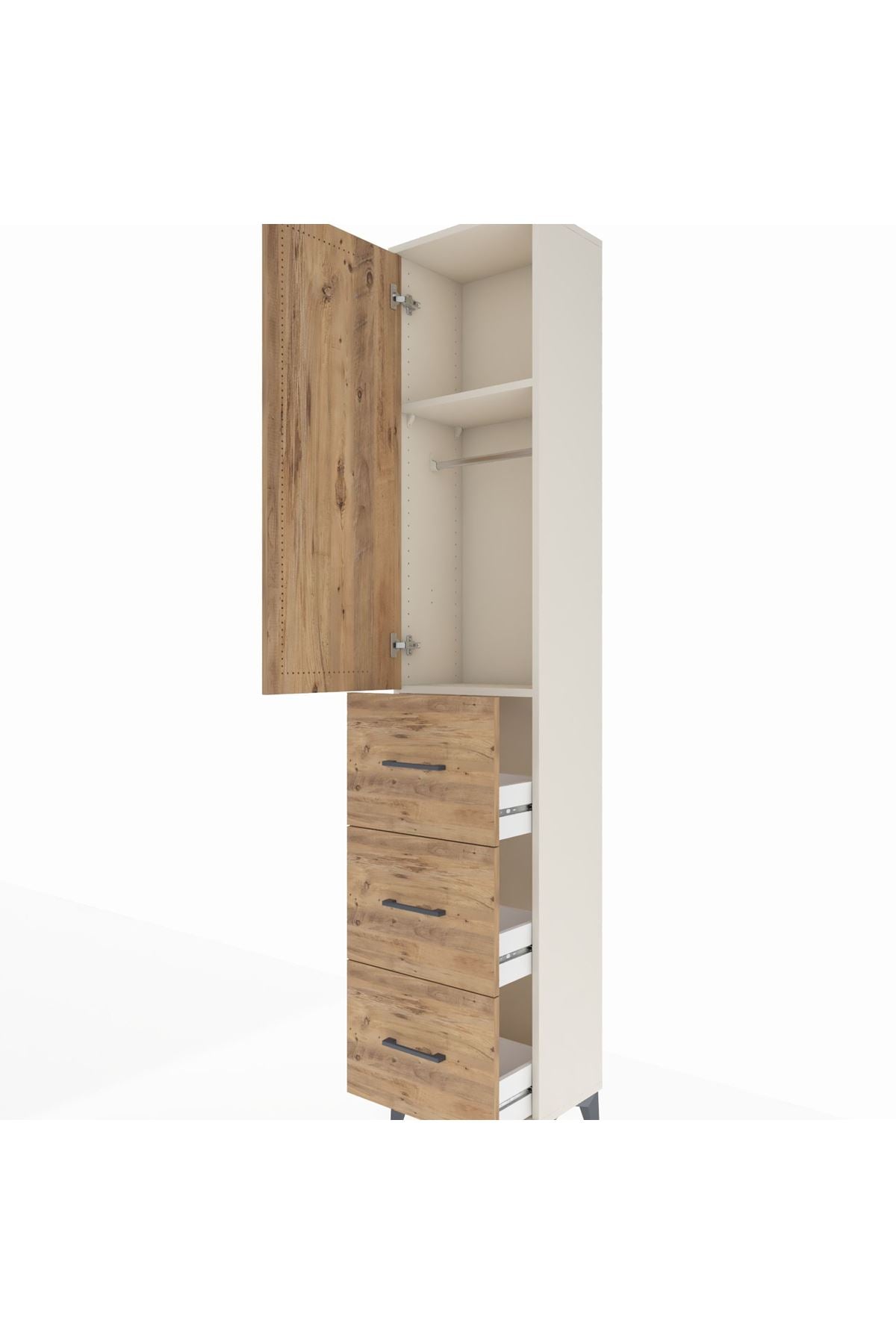 Arges Dolap 2 Raflı 3 Çekmeceli Tek Askılı 44x30x221 - S28M133V3A