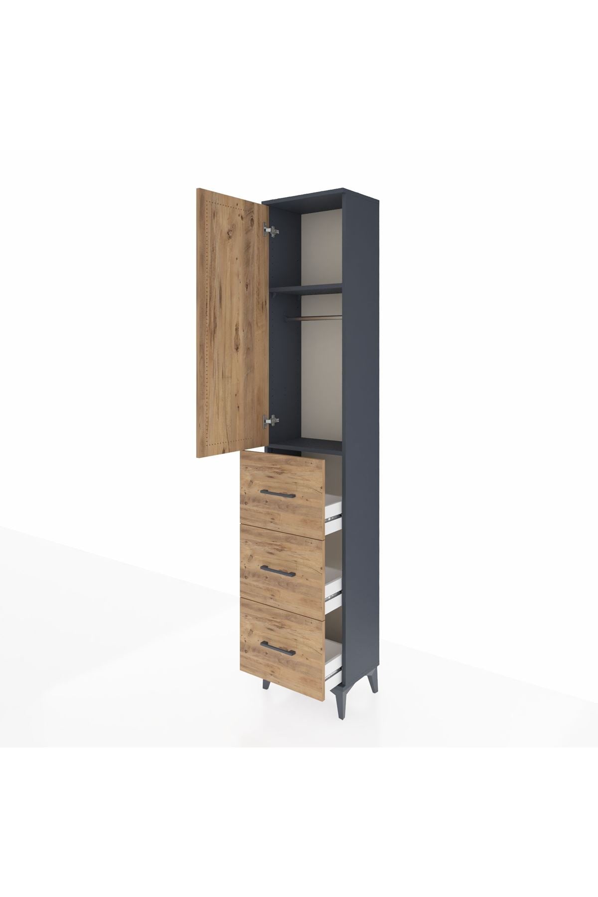 Arges Dolap 2 Raflı 3 Çekmeceli Tek Askılı 44x30x221 - S28M133V6A