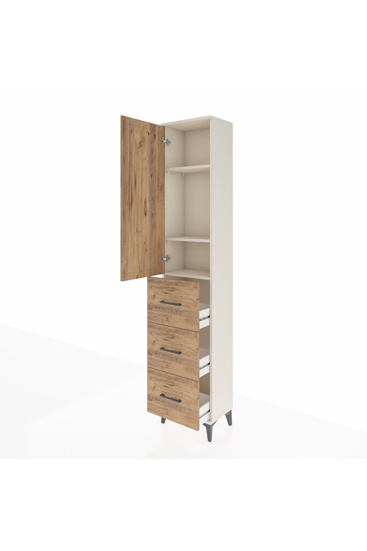 Arges Dolap 3 Raflı 3 Çekmeceli Tek Kapaklı 44x30x221 - S28M134V3A