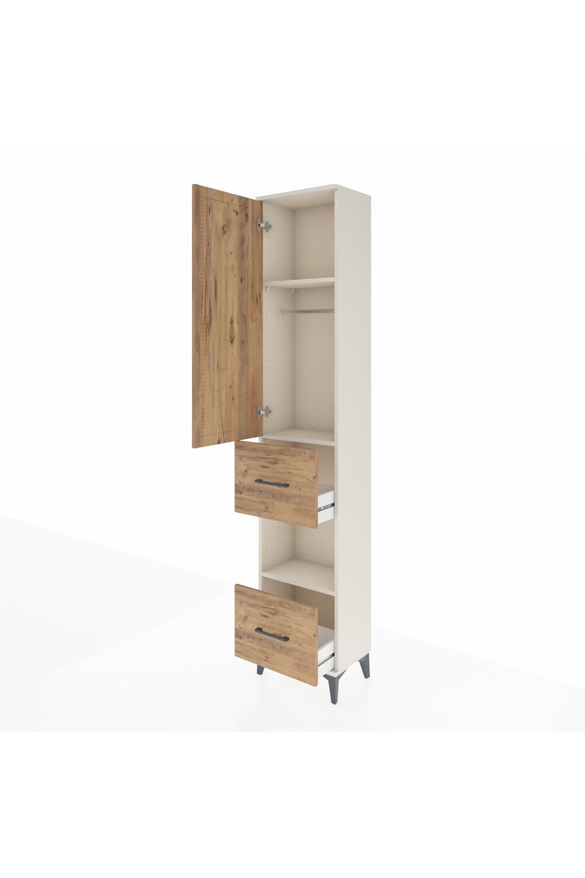 Arges Dolap 3 Raflı 2 Çekmeceli Tek Askılı 44x30x221 - S28M139V3A