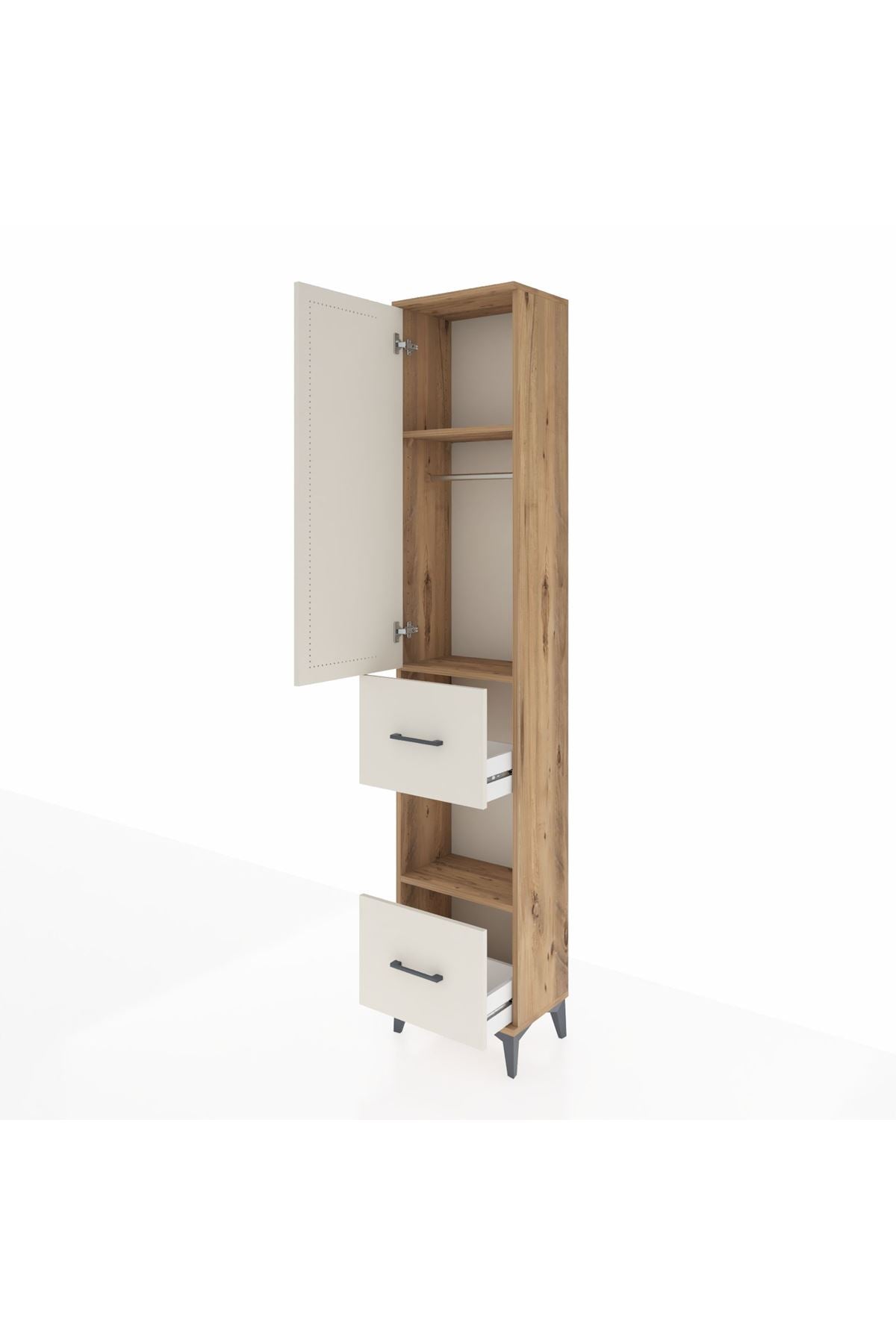 Arges Dolap 3 Raflı 2 Çekmeceli Tek Askılı 44x30x221 - S28M139V7A