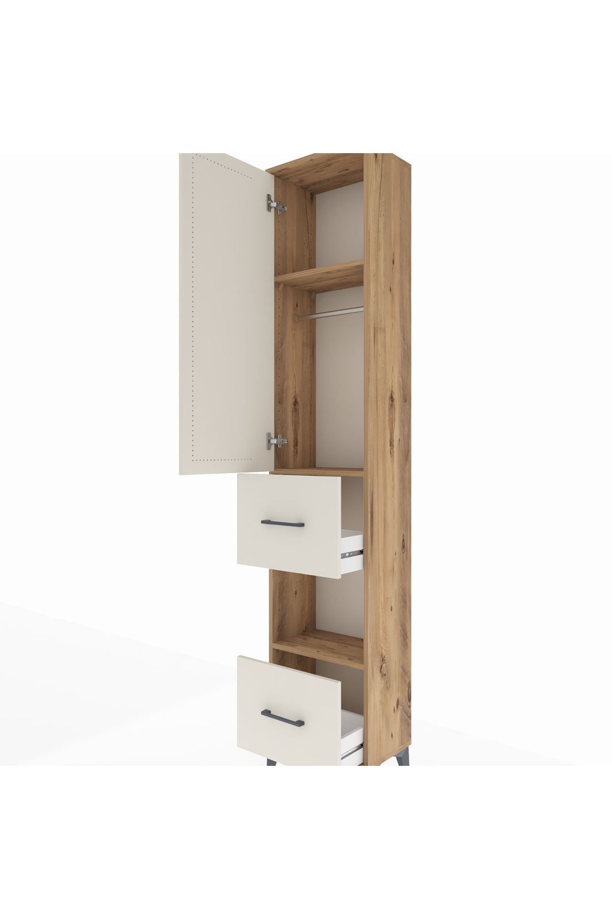 Arges Dolap 3 Raflı 2 Çekmeceli Tek Askılı 44x30x221 - S28M139V7A